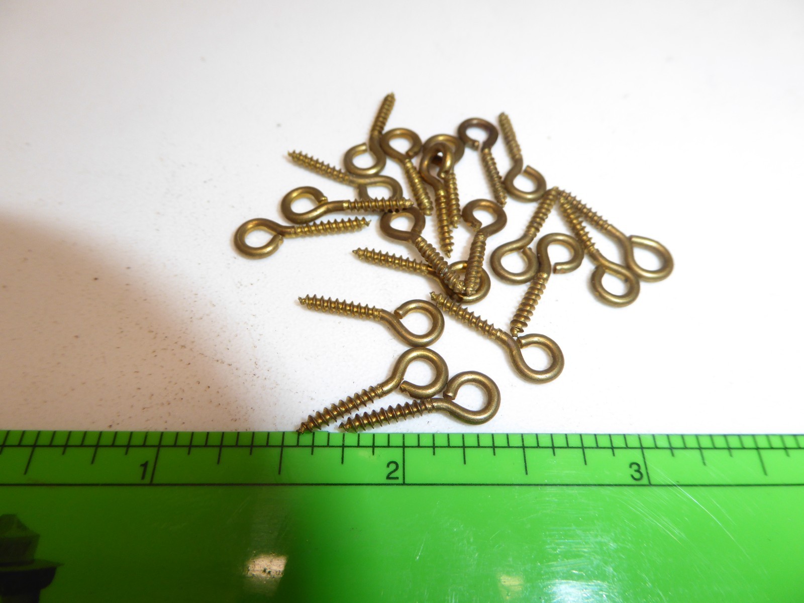 20 Vintage Lag Screw Eye 1/8" ID X 1/2" Long Solid Brass light color NEW