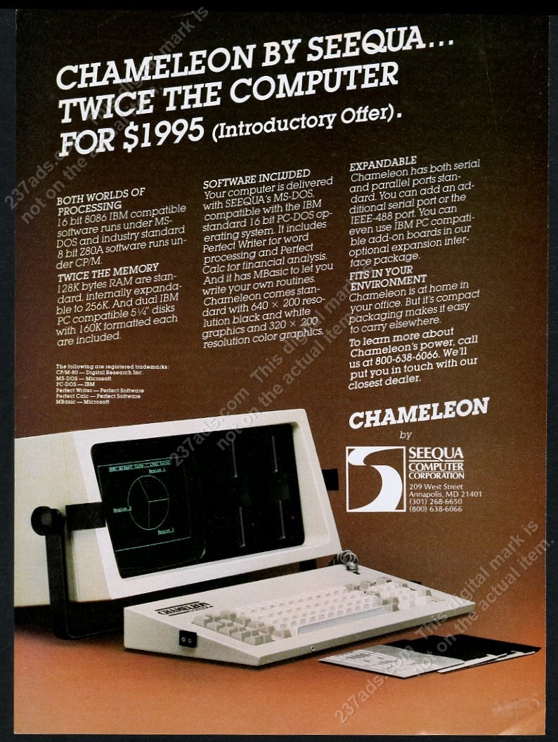 1983 Seequa Computer Chameleon portable photo vintage print ad