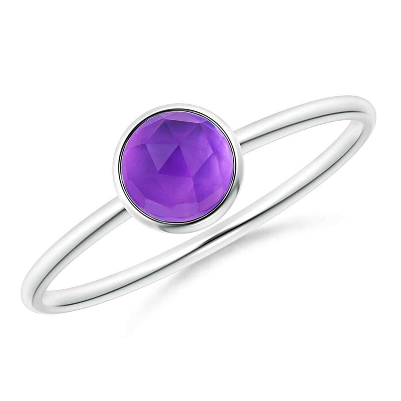 Bezel Set 6MM Round Amethyst Gemstone Womne Stackable Ring 925 Sterling  Silver