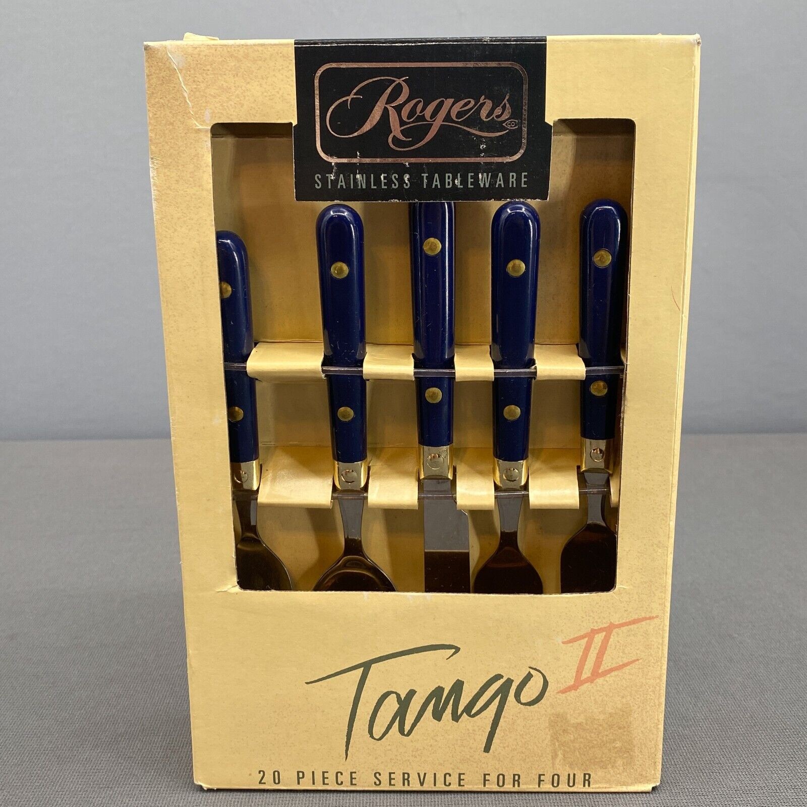 Rogers Tango II Stainless Steel Tableware Set 20 Piece Blue Plastic Handles NOS