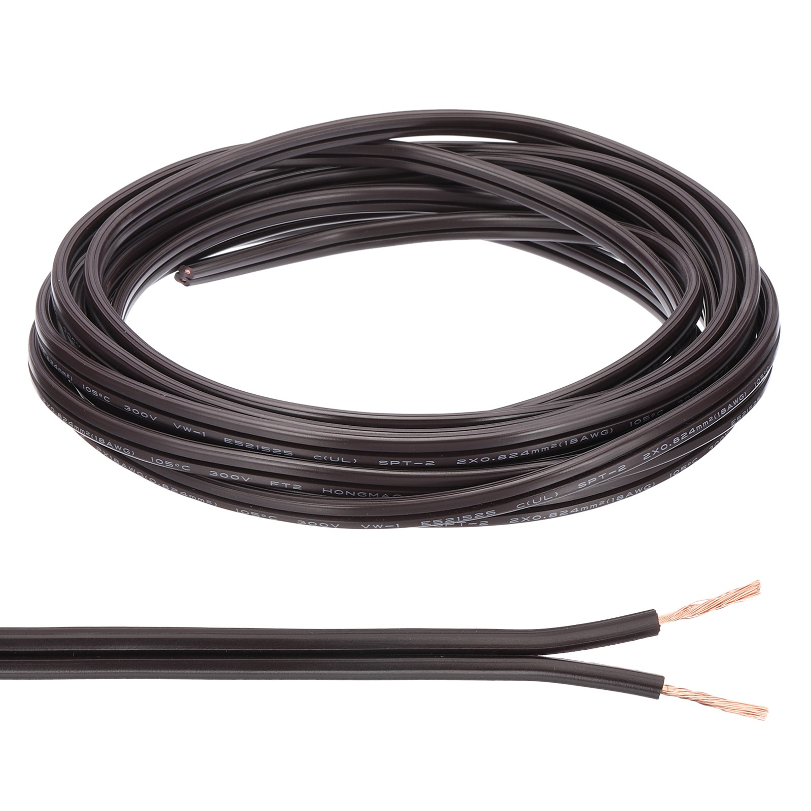 15Ft 18/2 PVC Covered Wire, SPT-2 UL Listed Copper Electronic Wire, Brown