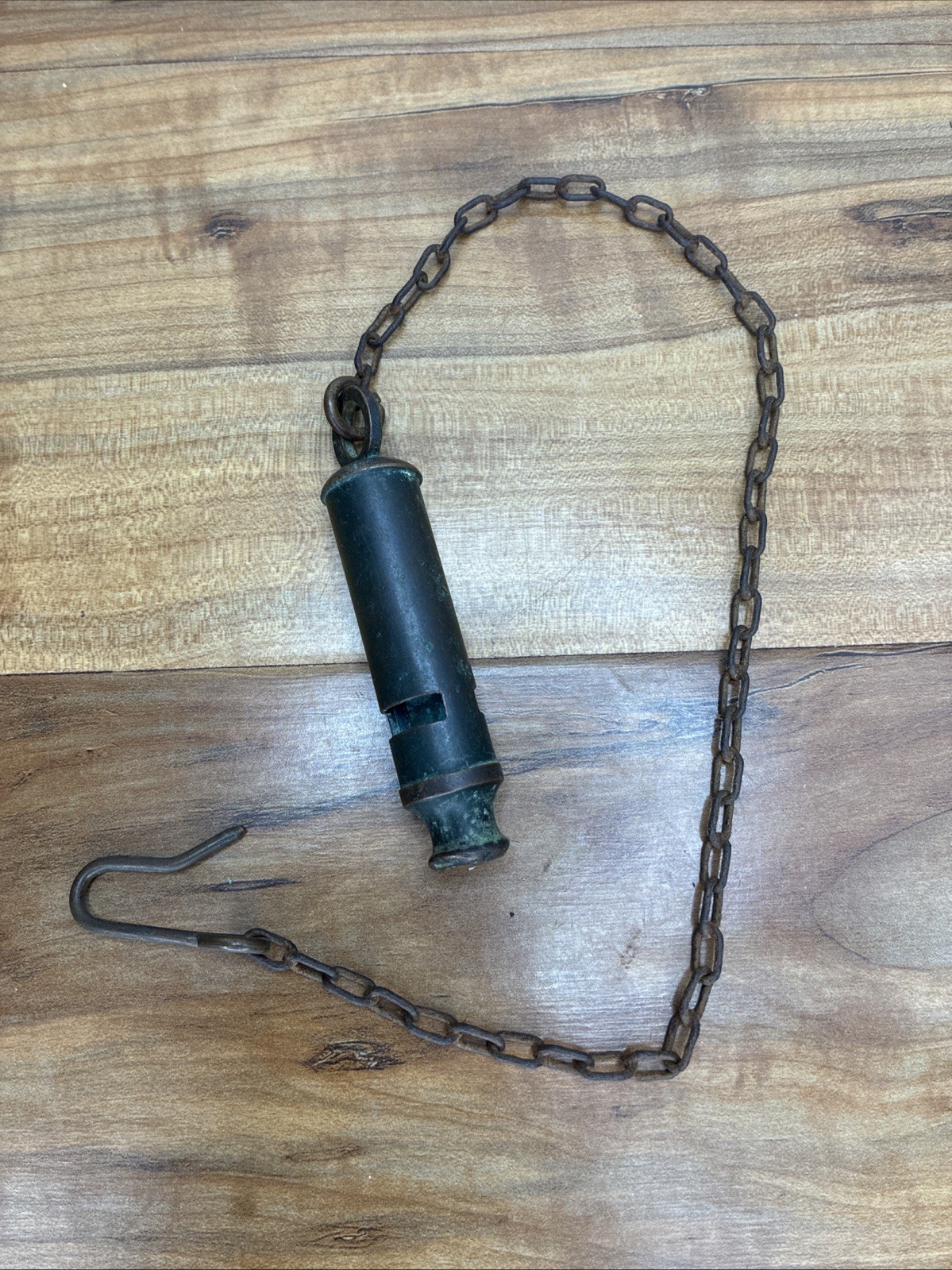 US WW1  Brass Trench Whistle With Chain & Hook UNMARKED