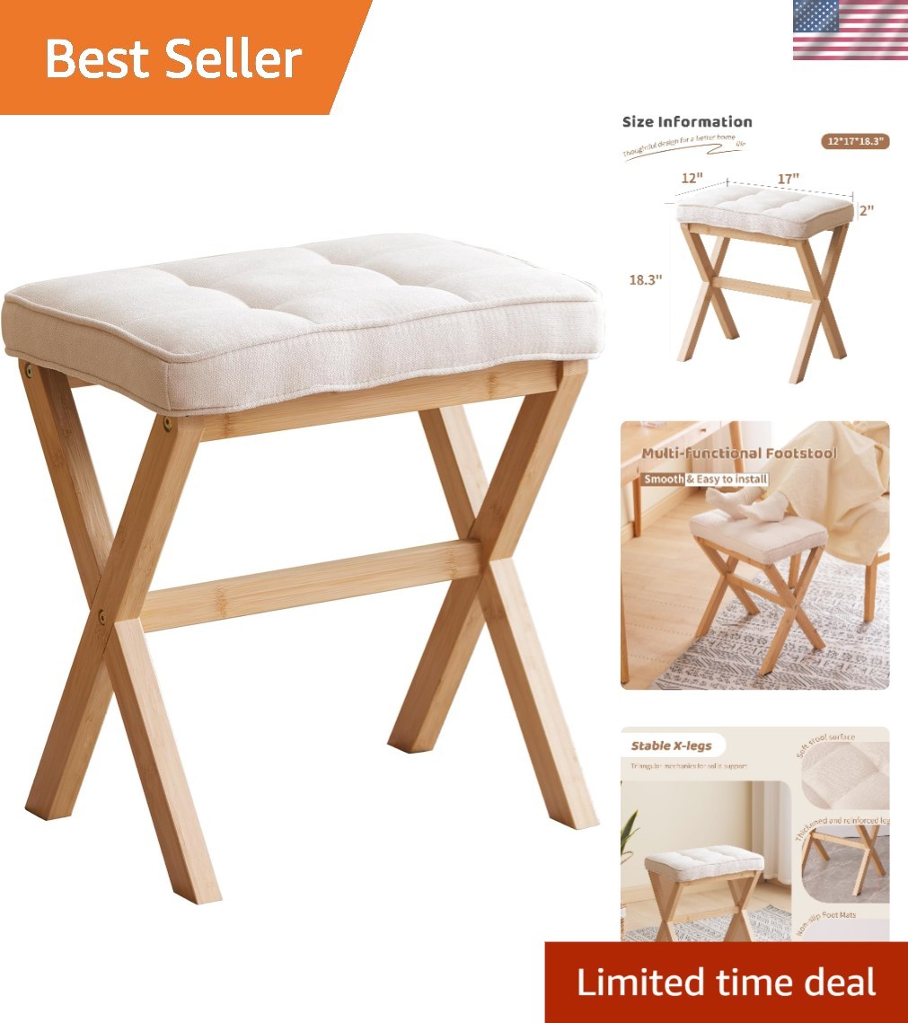 Versatile Padded Foot Stool with Natural Bamboo Finish - A Minimalist Must-Have
