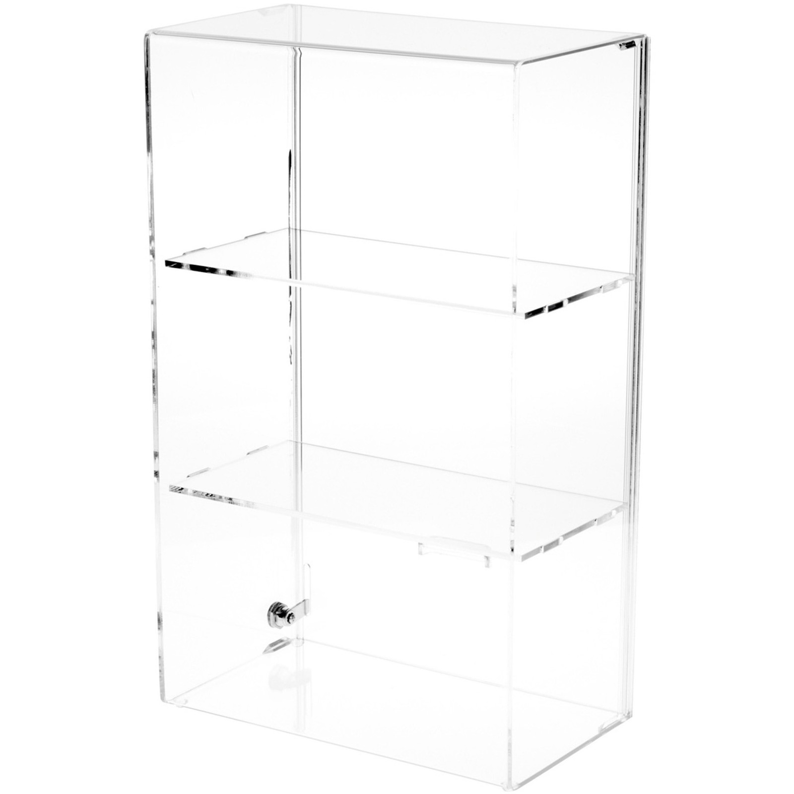 Plymor Acrylic Locking Case w/ Sliding Back, 2 Shelves, 21.75" x 13.25" x 7.5"