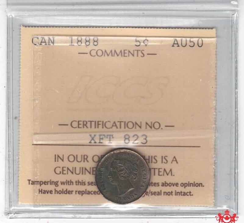 1888 Canada 5 Cents - ICCS AU50 - XFT 823