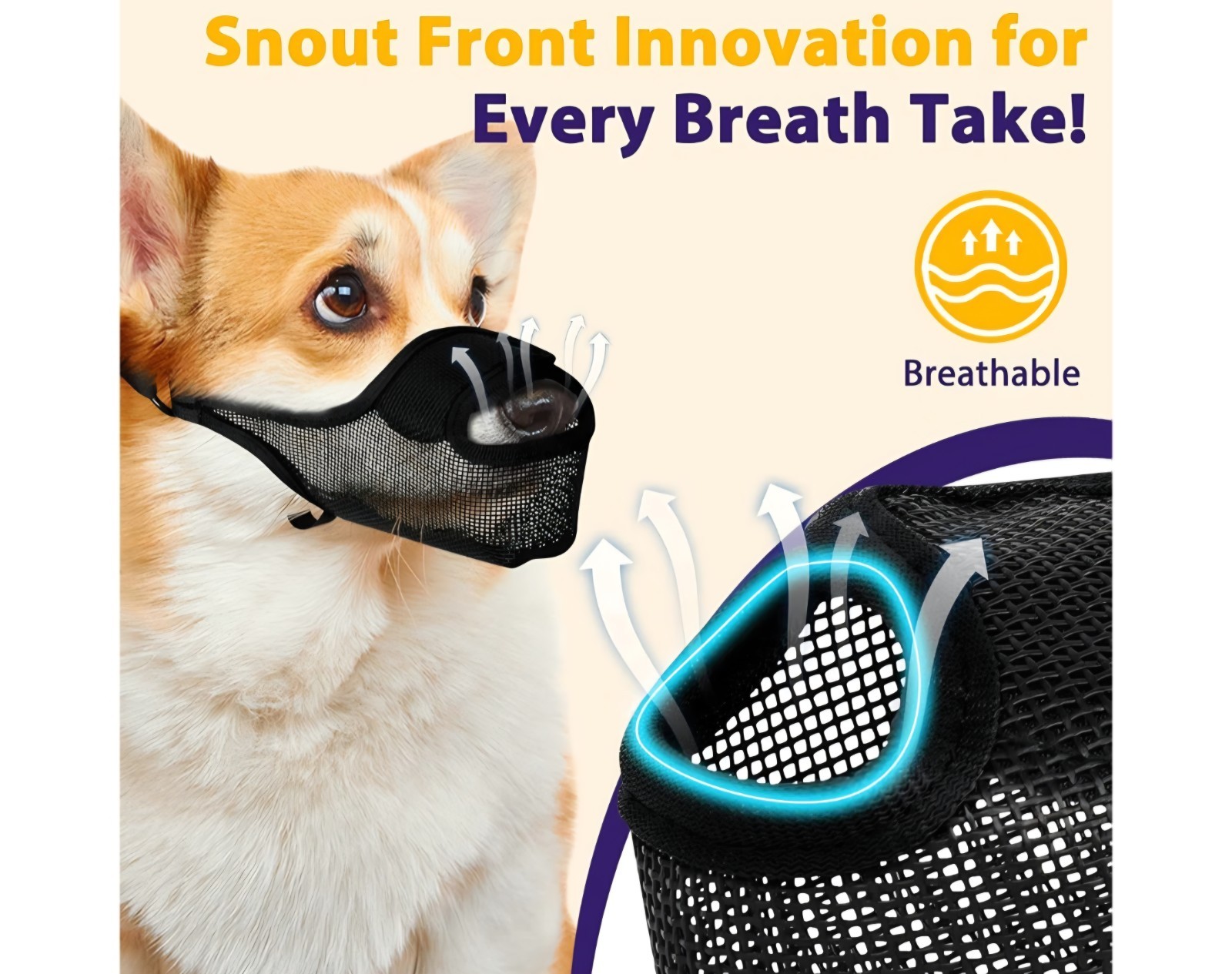 Dog Muzzle, Mesh Muzzle for Large Dogs, Adjustable, Breathable (L, Black)