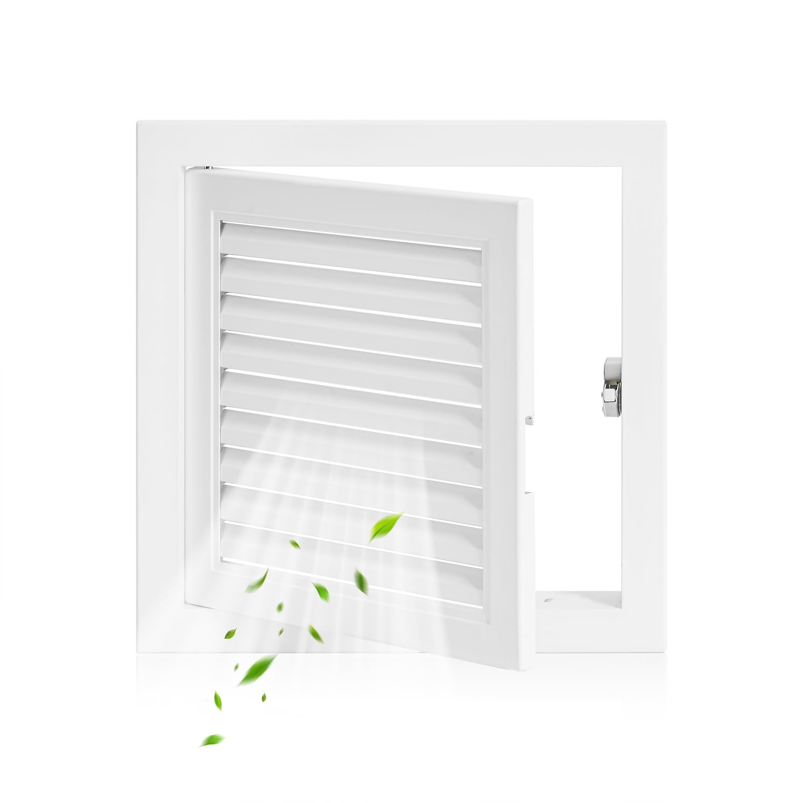 Louvered Access Panel Vent Elephant Trunk Latch White Aluminum 11.5x11.5 Inch