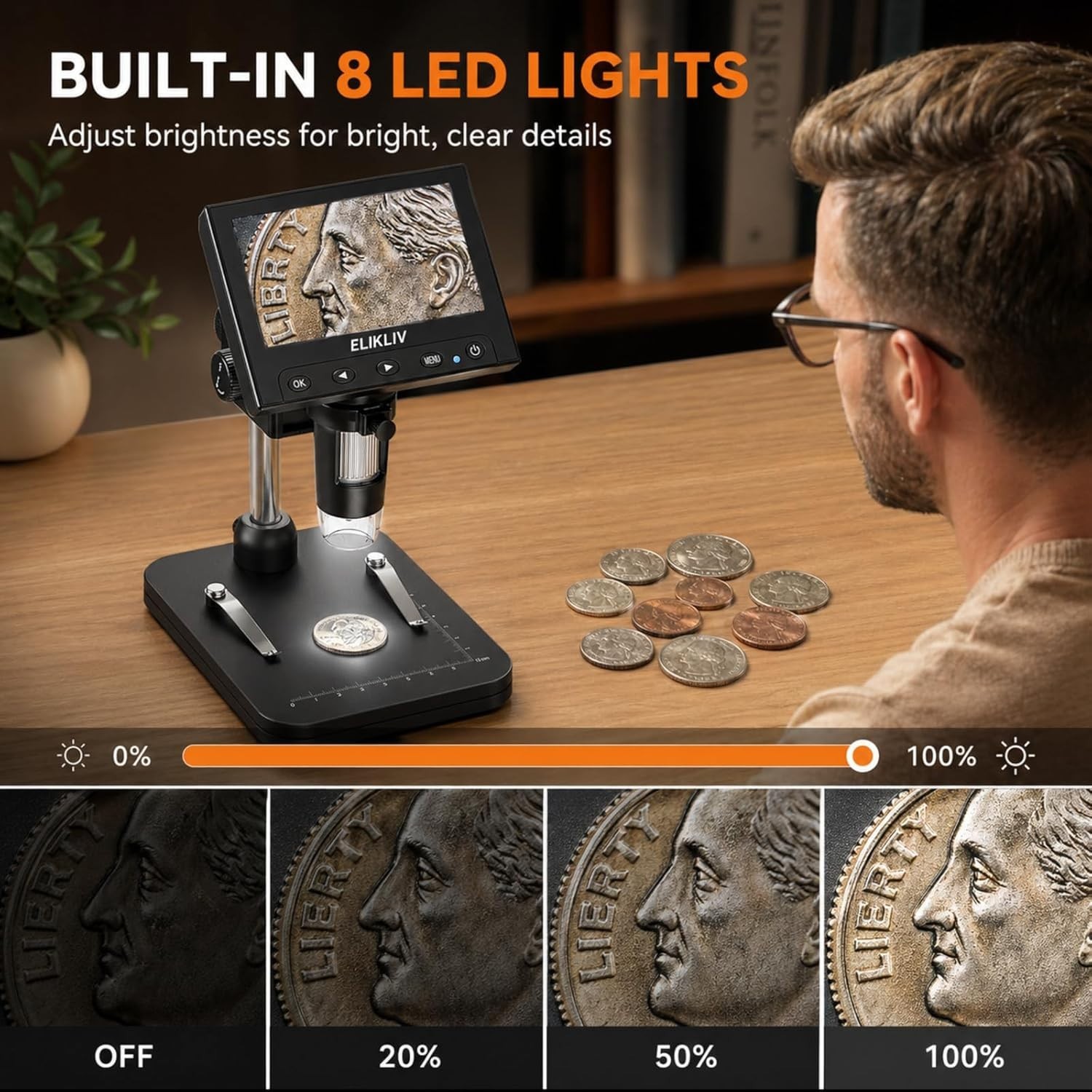 Digital Coin Microscope 4.3'' LCD 1000x Magnifier with LED Lights PC Compatible