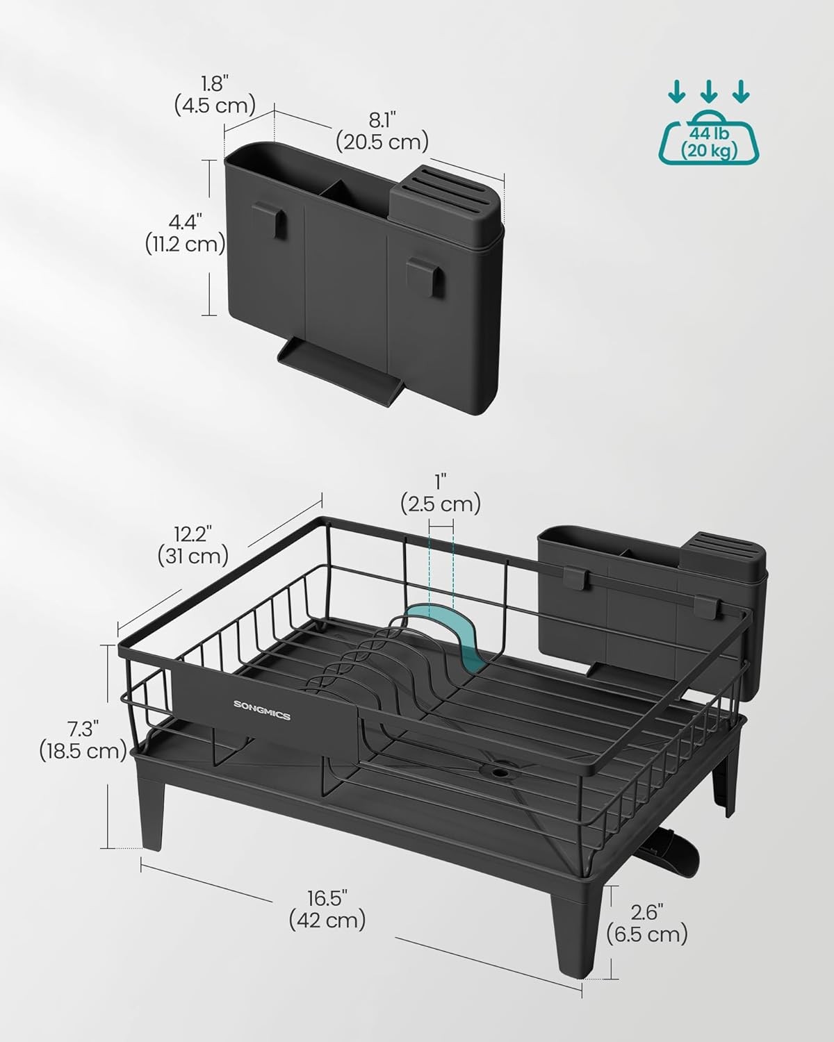 Dish Drying Rack, Kitchen Dish Rack with Drainboard, 360° Rotatable