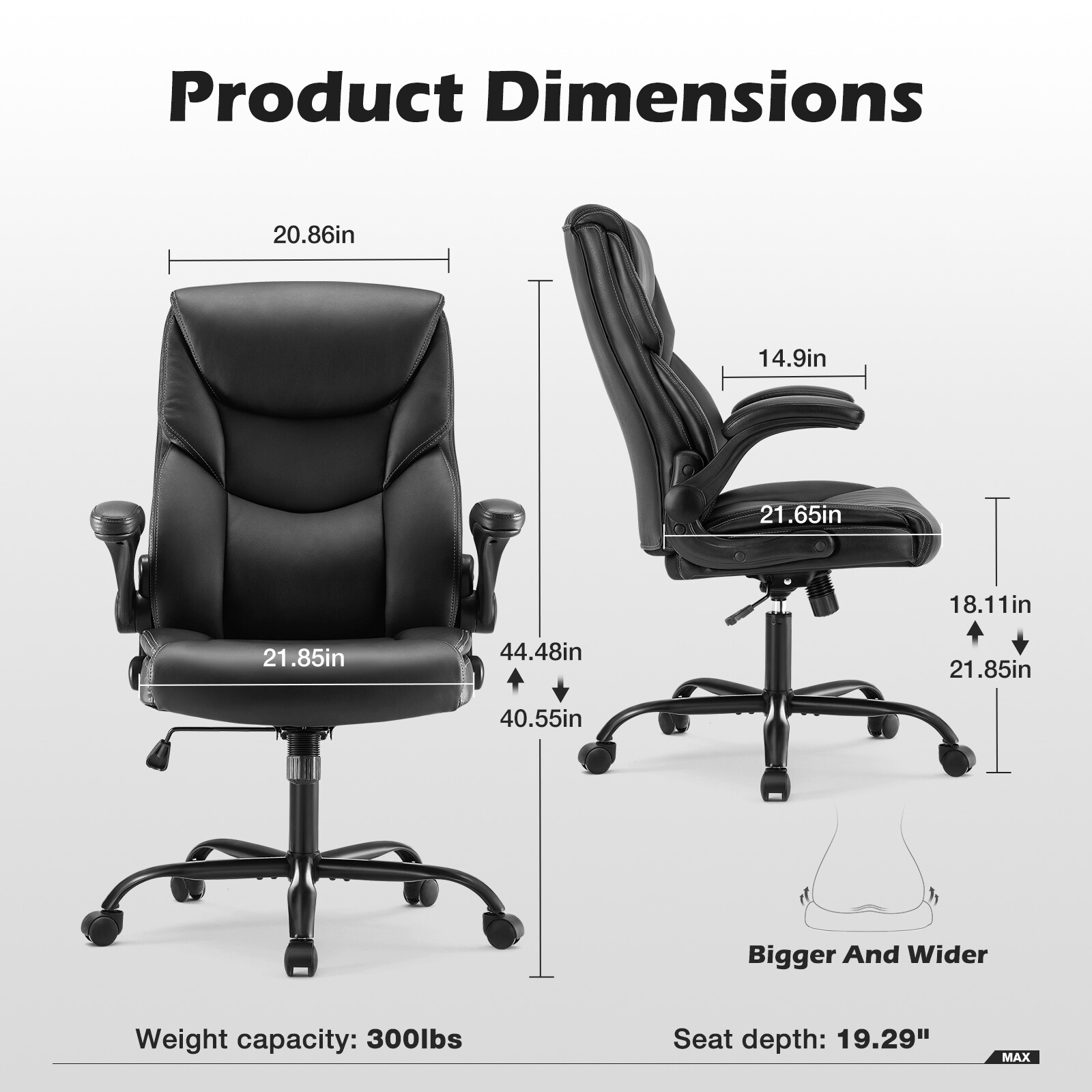PU Ergonomic Office Chair, Height-Adjustable Swivel Boss Chair, Padded Cushion