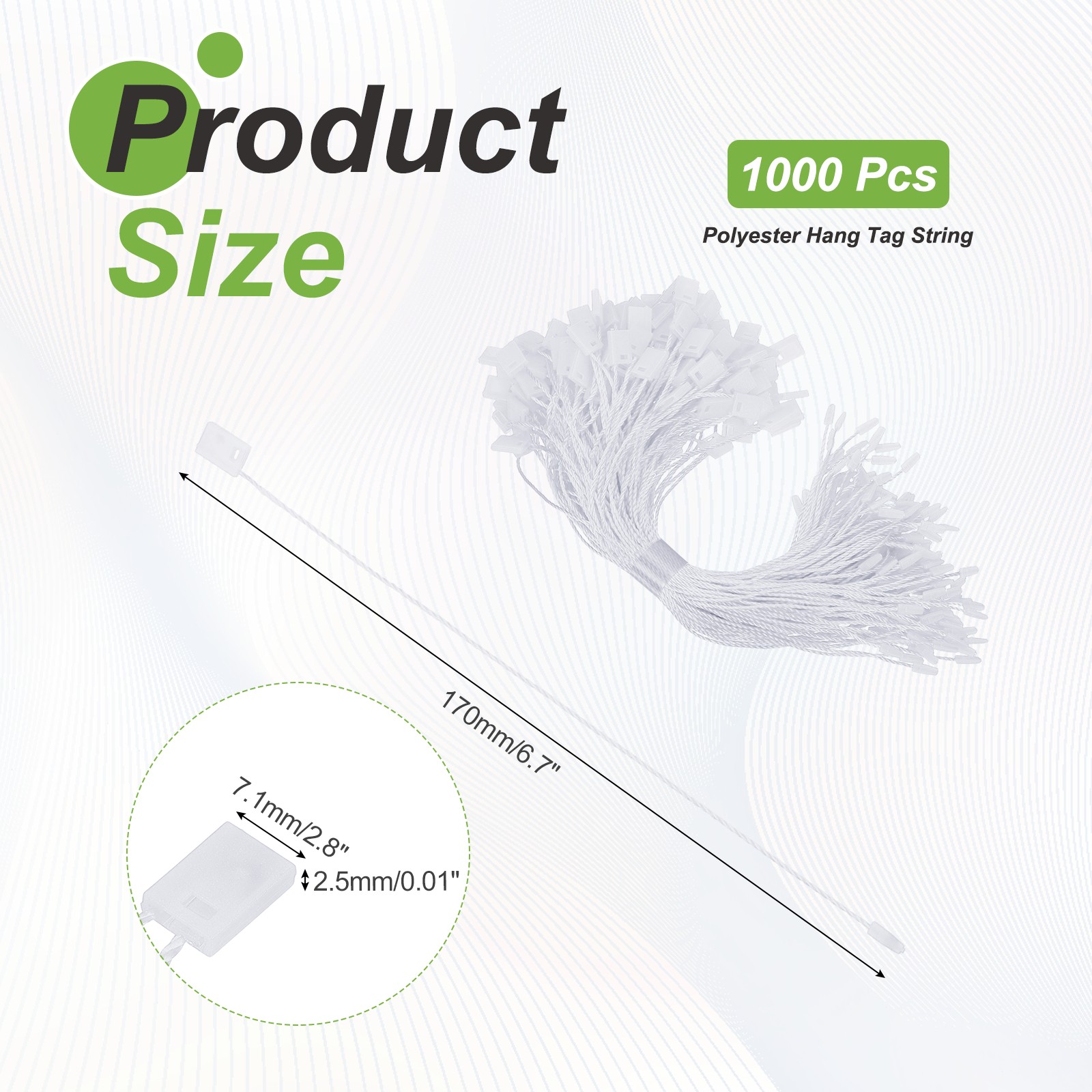 1000pcs Polyester Hang Tag String (6.7") - Plastic Snap Lock Pin Loop White
