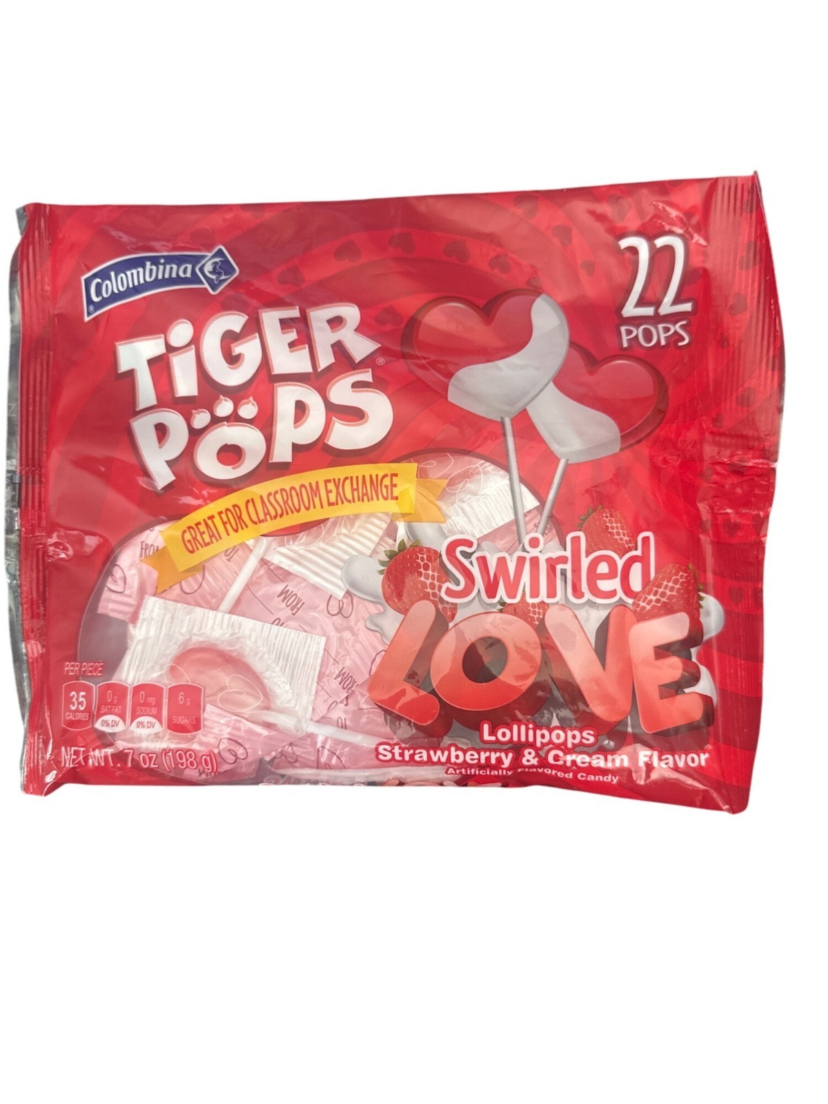 22ct Colombina Tiger Pops Swirled Love Strawberry & Cream Heart Shape Valentine