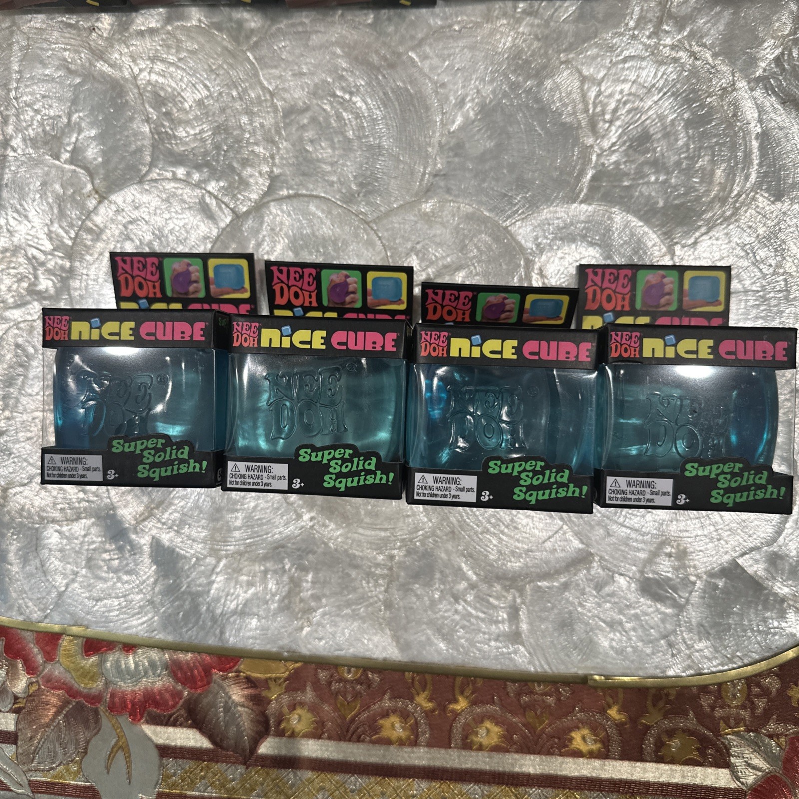 Nee Doh Nice Cube Super Solid Squish! - Lot of 4 Blue