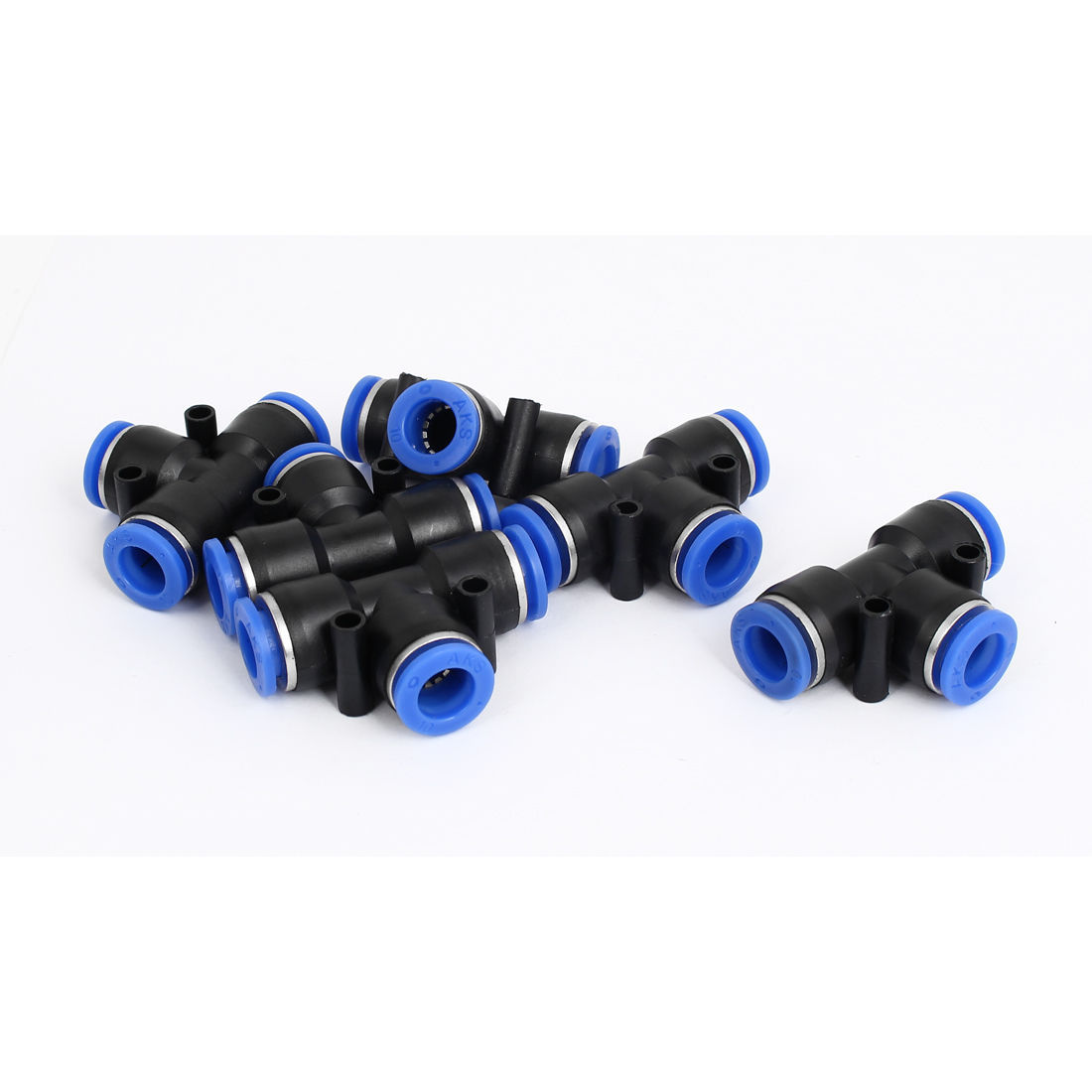 6 Pcs Pneumatic 10mm Push In Connector T Joint Quick Fittings Black Blue