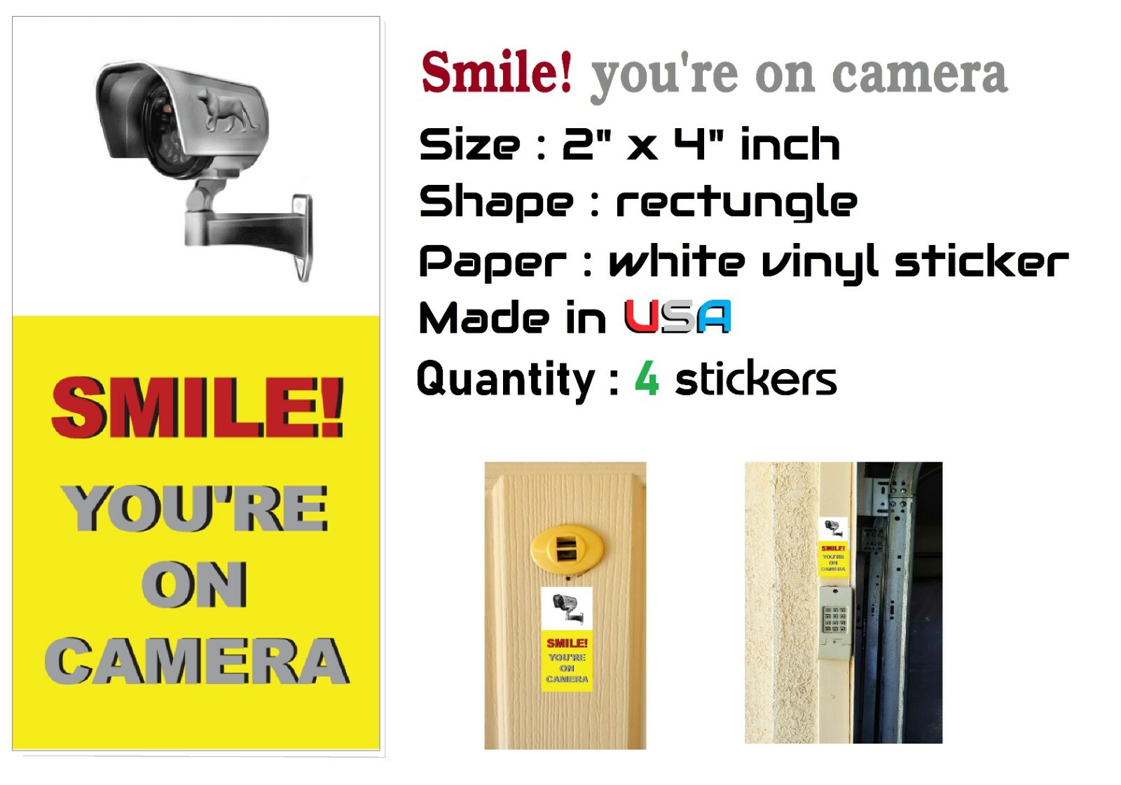 Smile your'e on camera, Video surveillance sticker , Camera warning sticker