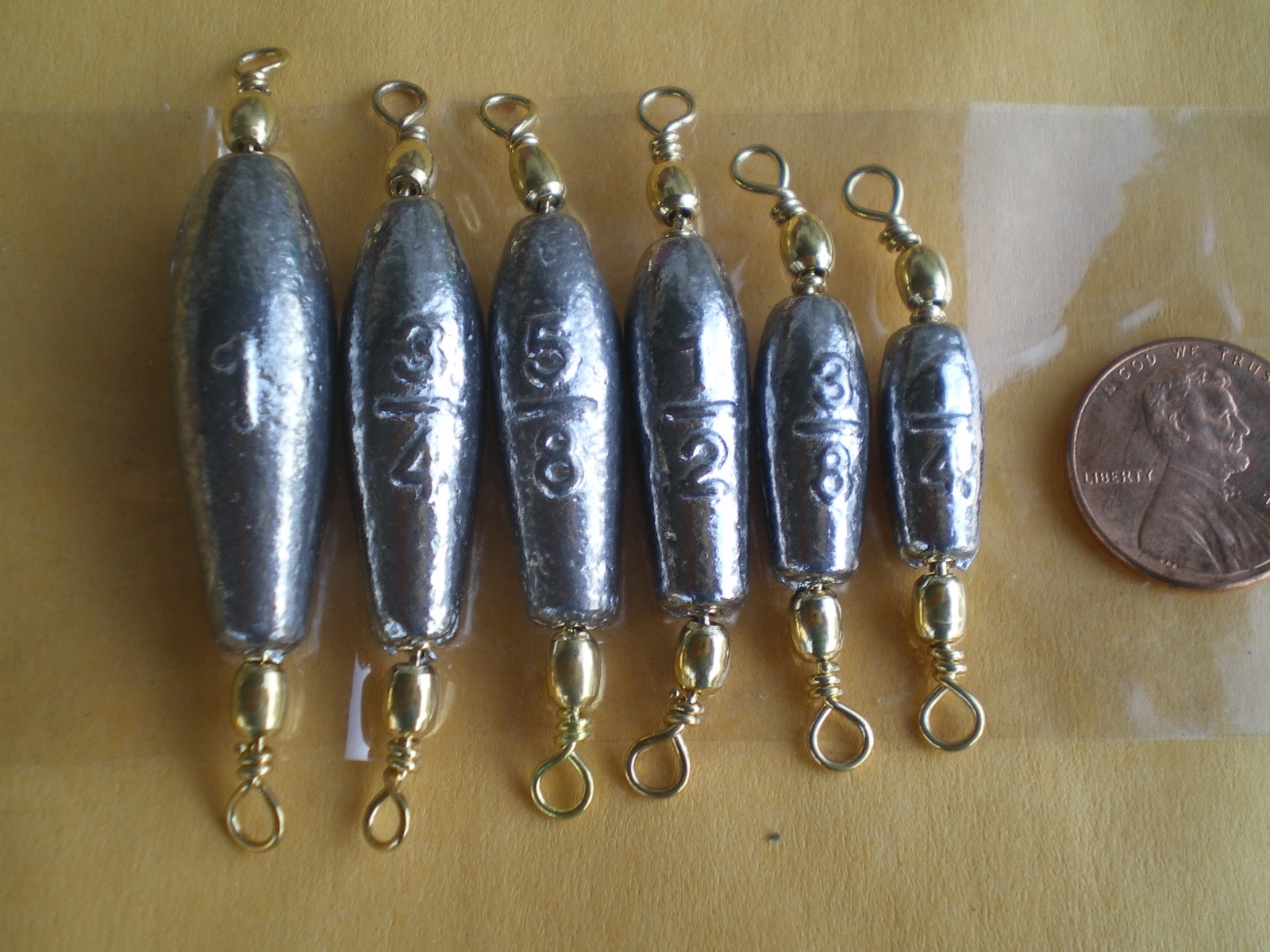 30 PCS. TROLLING SINKER 1 OZ. W/#7 BRASS BARREL SWIVEL