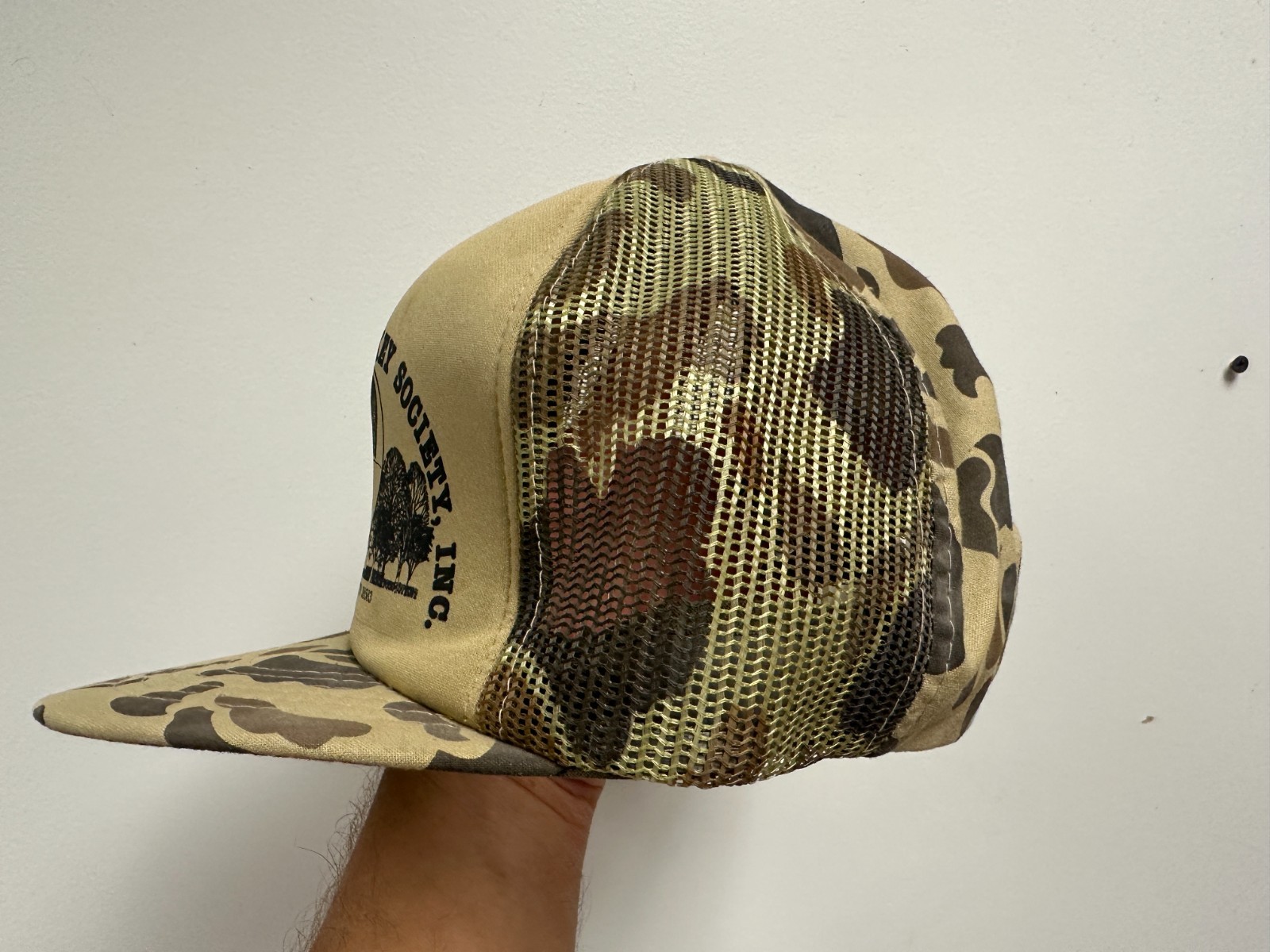 VTG 80s American Wild Turkey Society Snapback Hat Cap Camo Federation Foam Truck