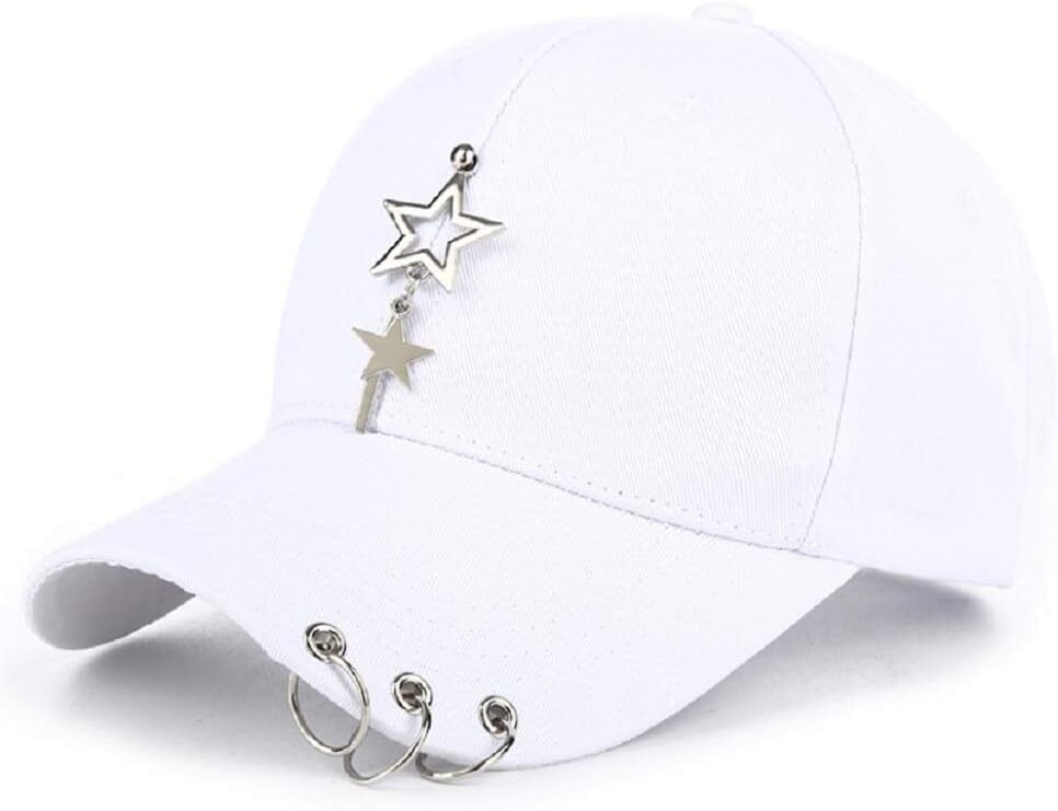 Unisex Black Fitted Cap, K-pop Baseball Cap with Ring Medium, White