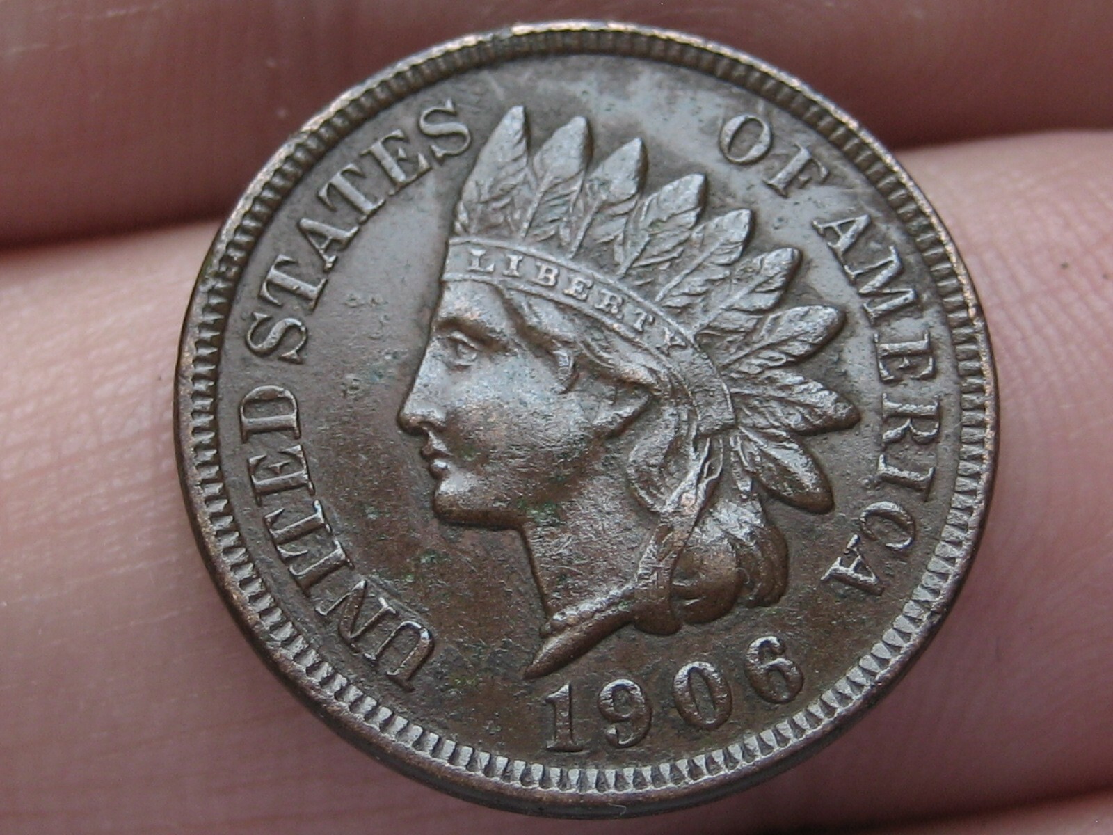 1906 Indian Head Cent Penny, Brown, AU Details, Nearly 4 Diamonds