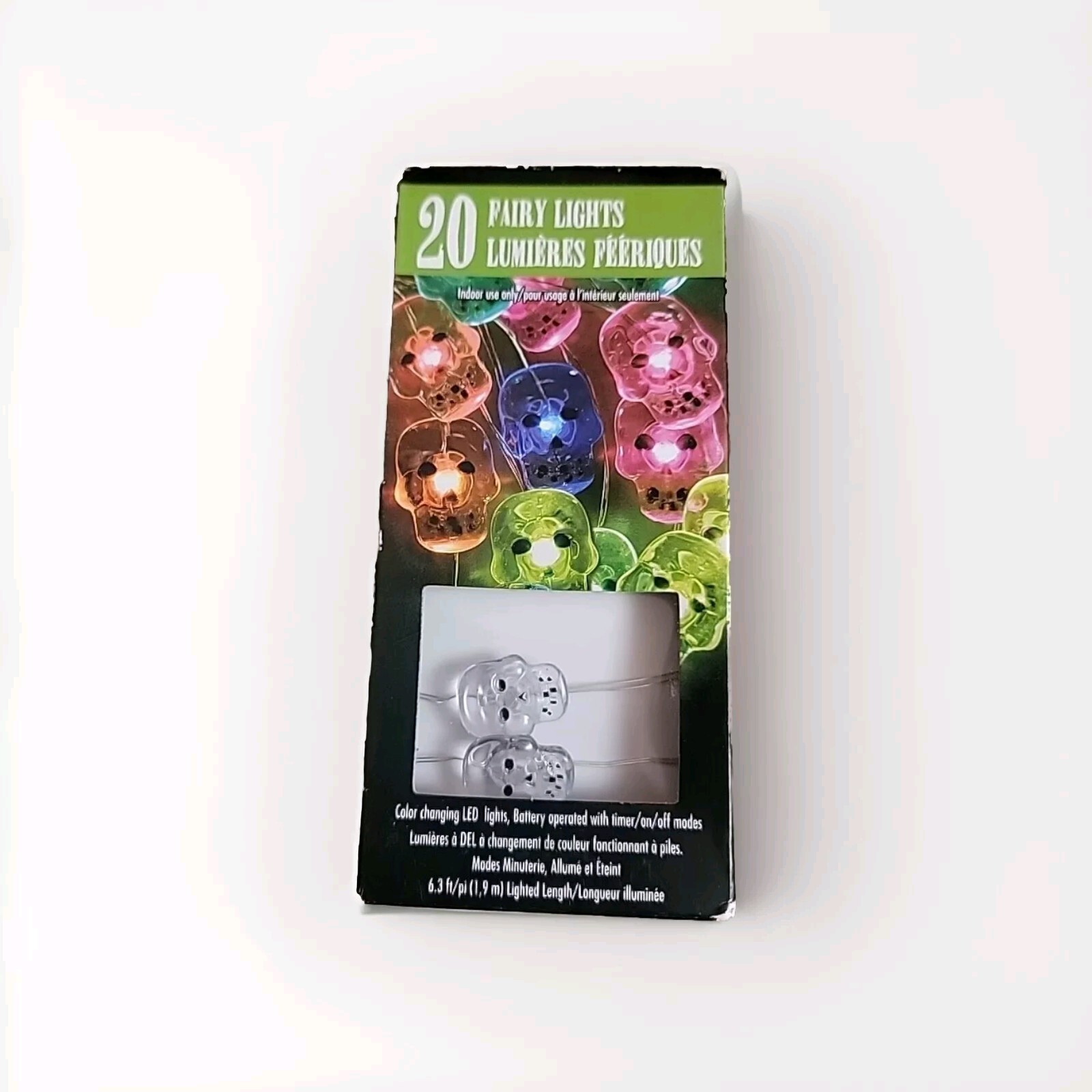 20 Fairy Lights Color Changing Lights Battery Operated Skull Shaped Timer On/off