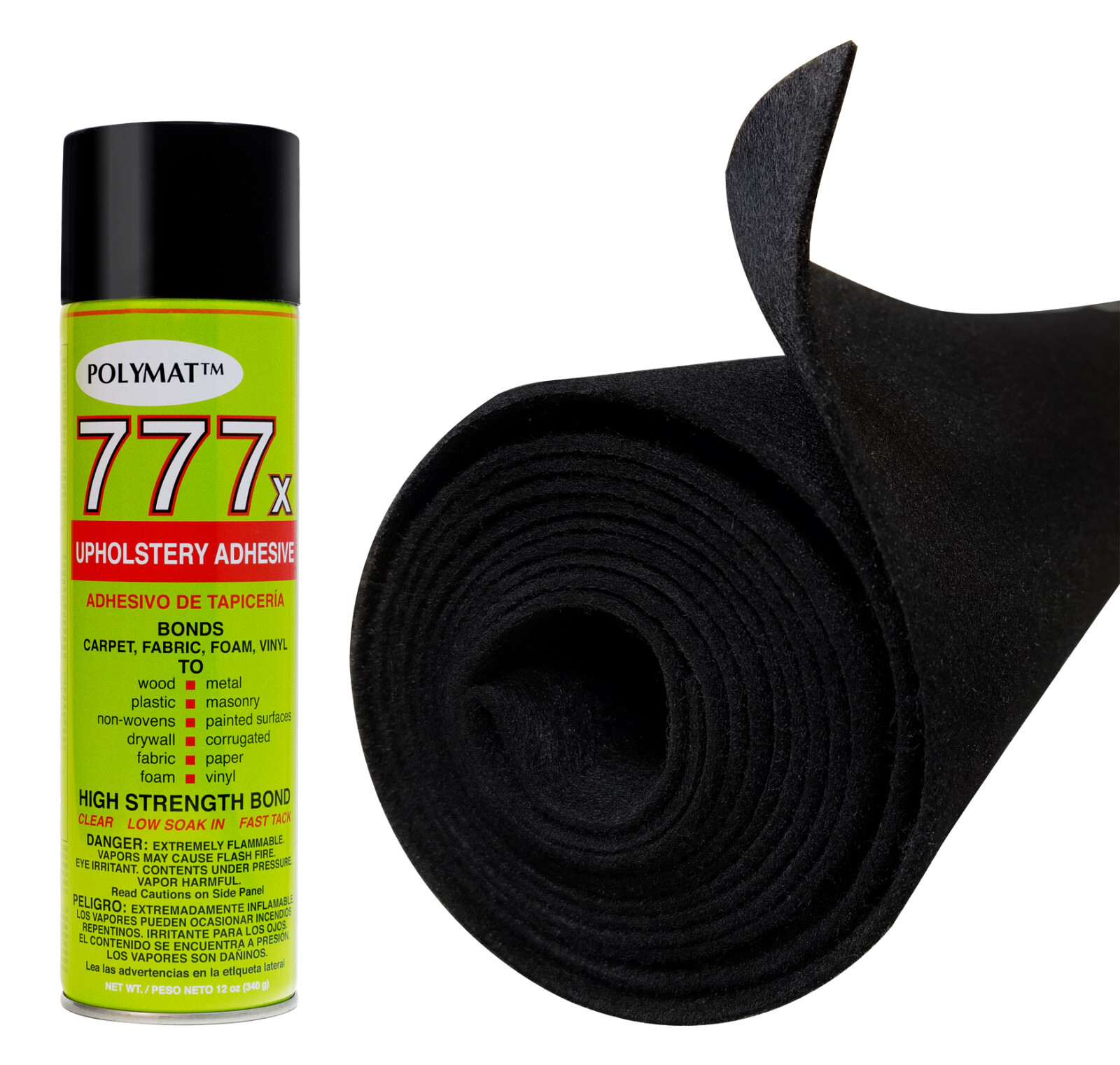 3ft x 4ft +1can 777 Glue BLACK Polymat GUN RIFLE CASE SAFE FABRIC LINER CARPET