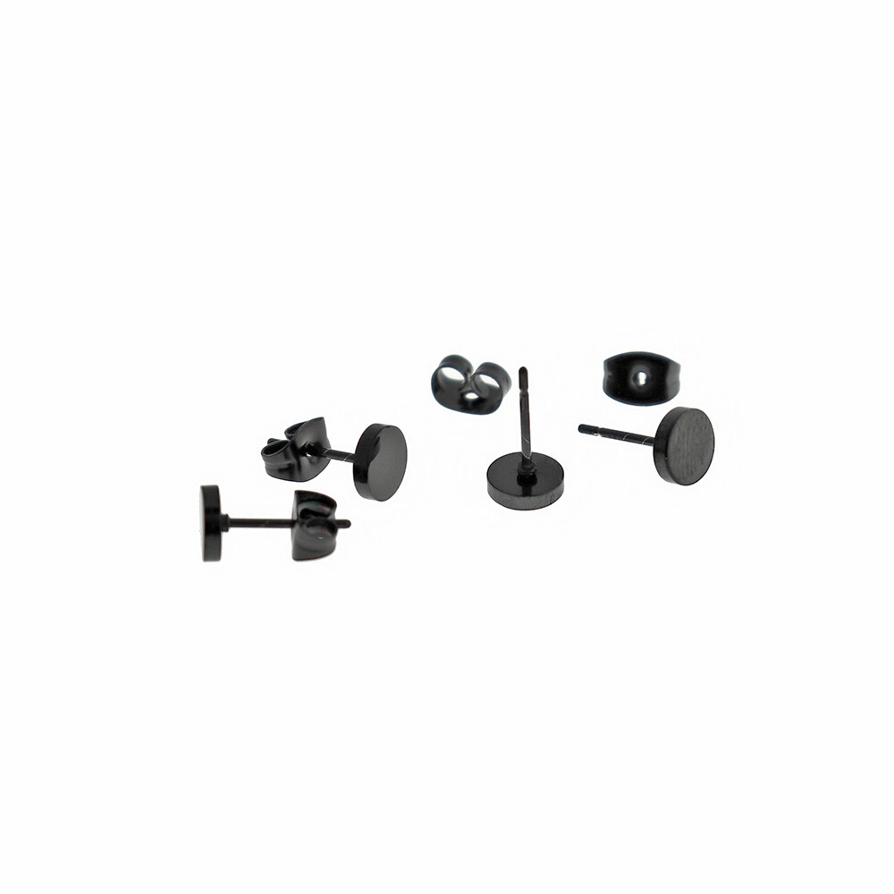Gunmetal Stainless Steel Earrings - Round Studs - 6mm - 2 Pieces 1 Pair - ER490