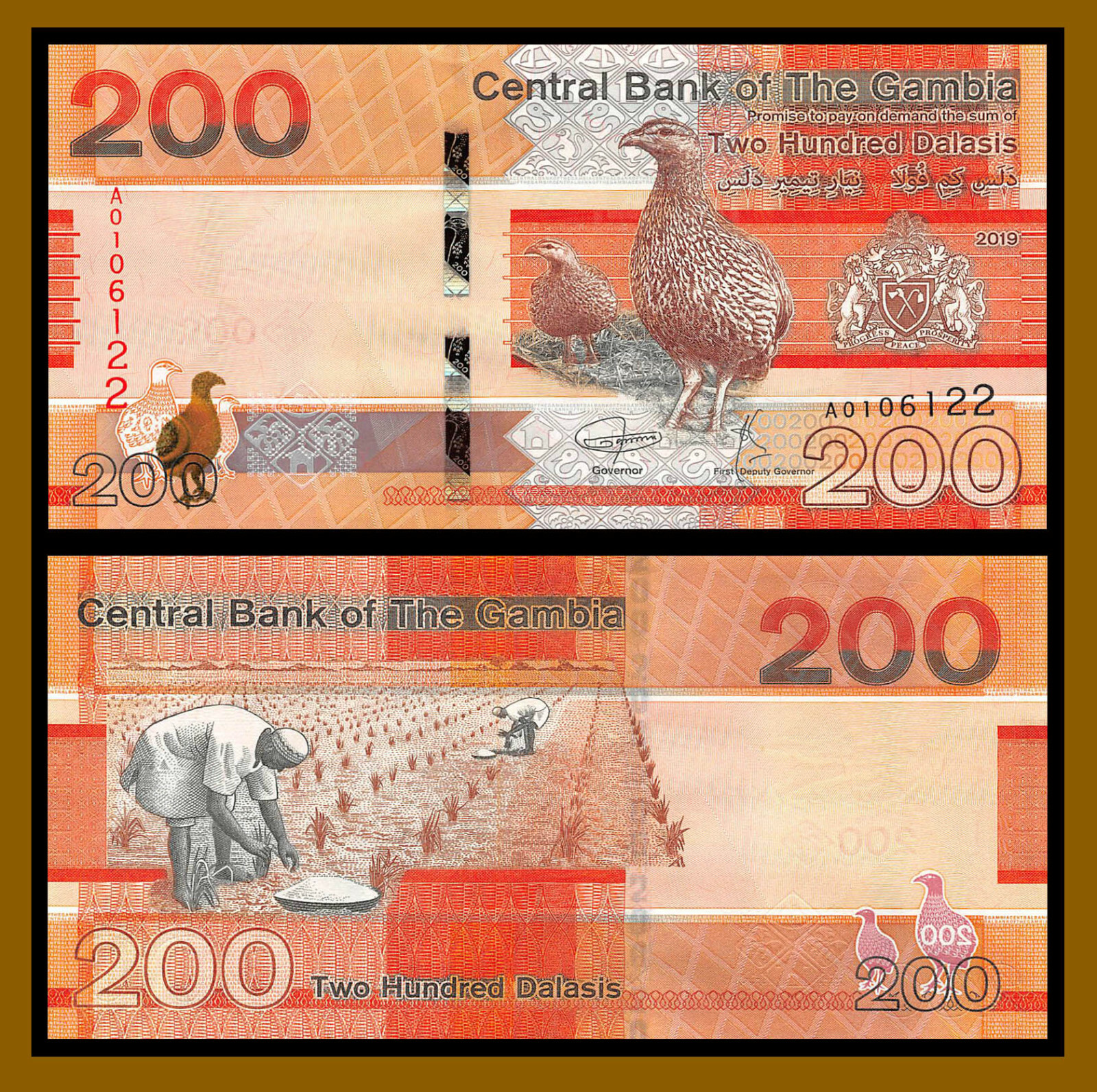 Gambia 200 Dalasis, 2019 P-New Prefix A Bird  Unc