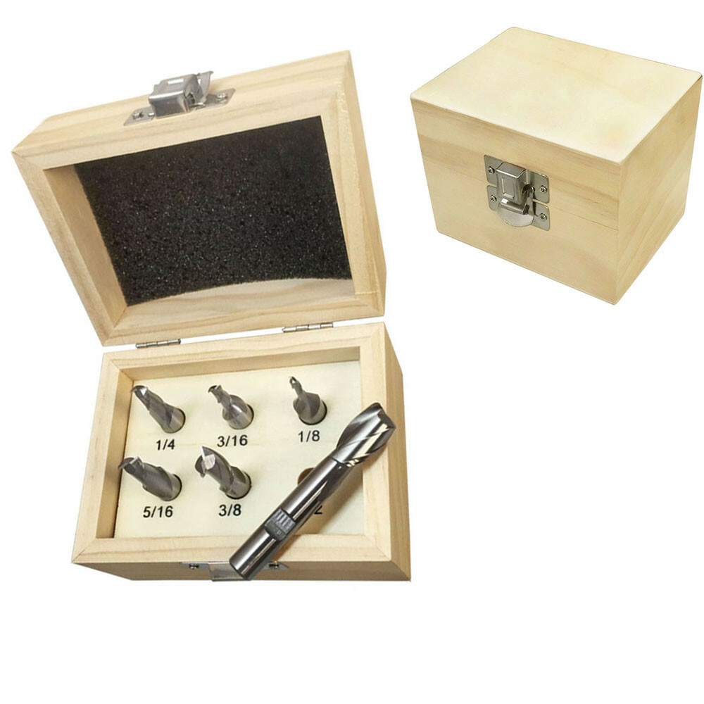 HSS 2 Flute End Mill Set High Speed Steel Center Cut Milling 6PC 1/8-1/2''