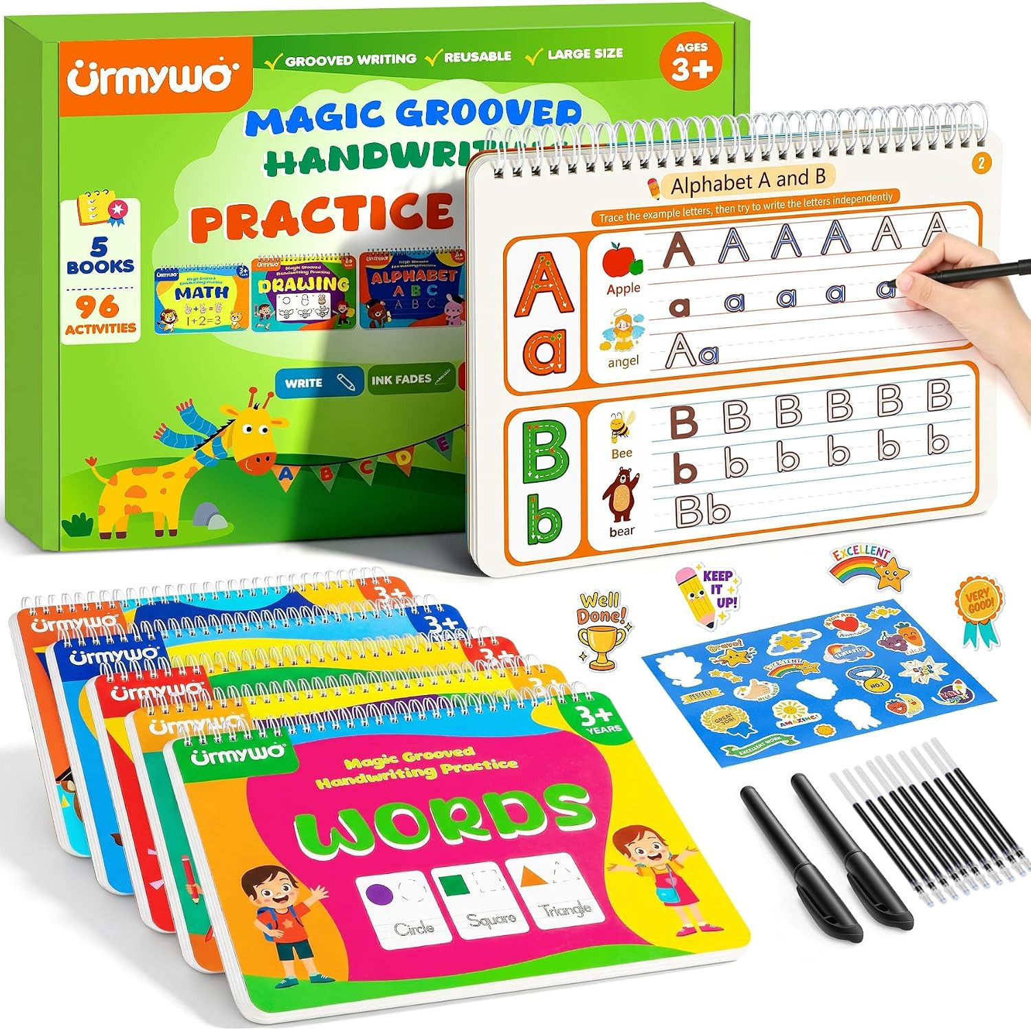 Magic Grooved Writing Practice for Kids Age 3-5, Reusable Grooved Handwriting Pr