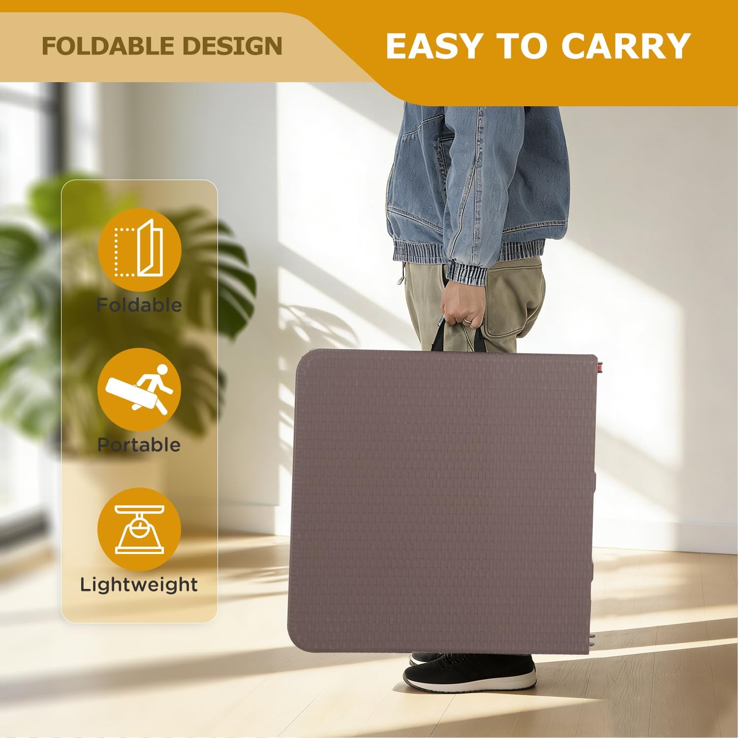 4FT Folding Table Half Portable Foldable Table Picnic Table for Office Home C...