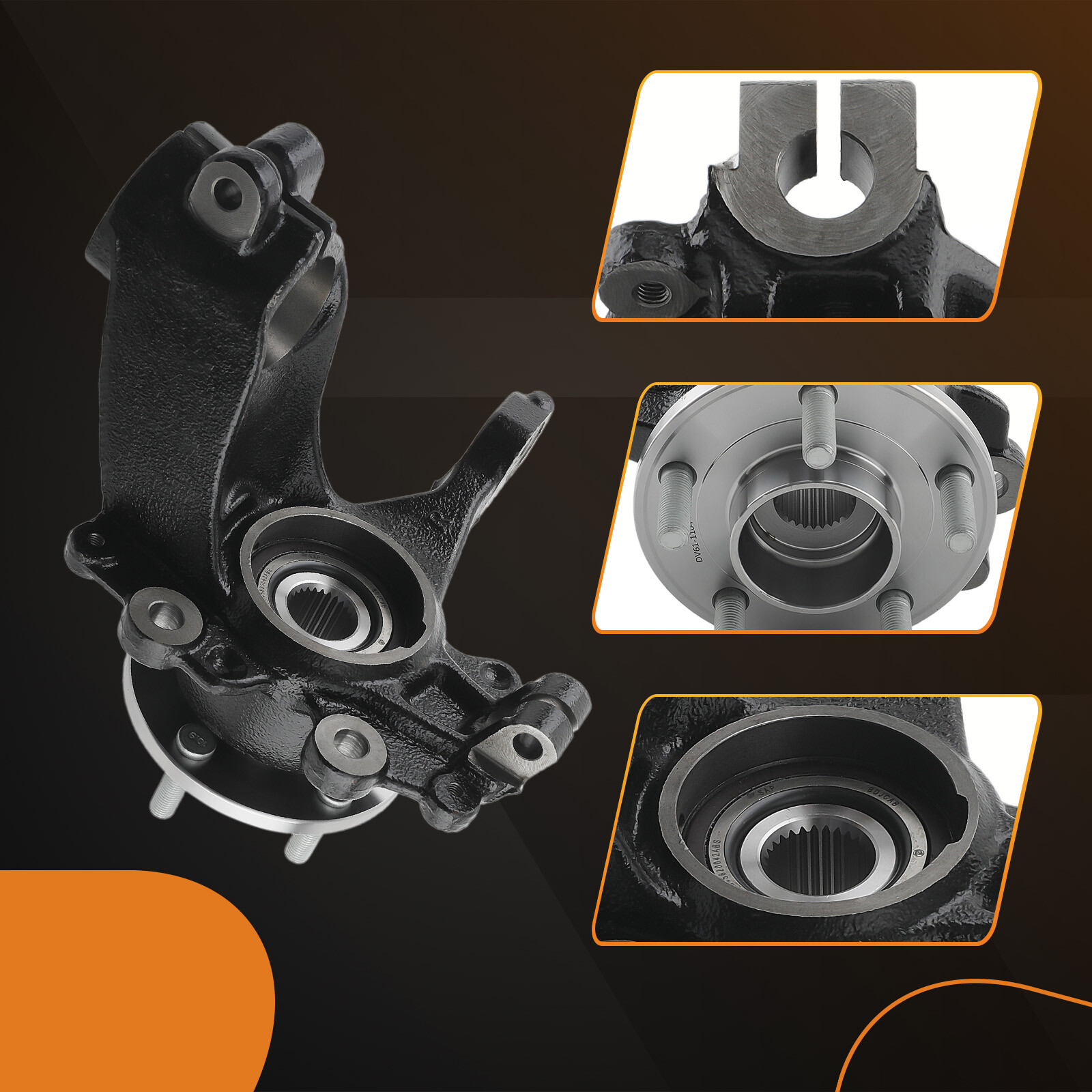 Pair Front Steering Knuckle&Wheel Bearing Hub Assembly Black For Ford Focus 2.0L