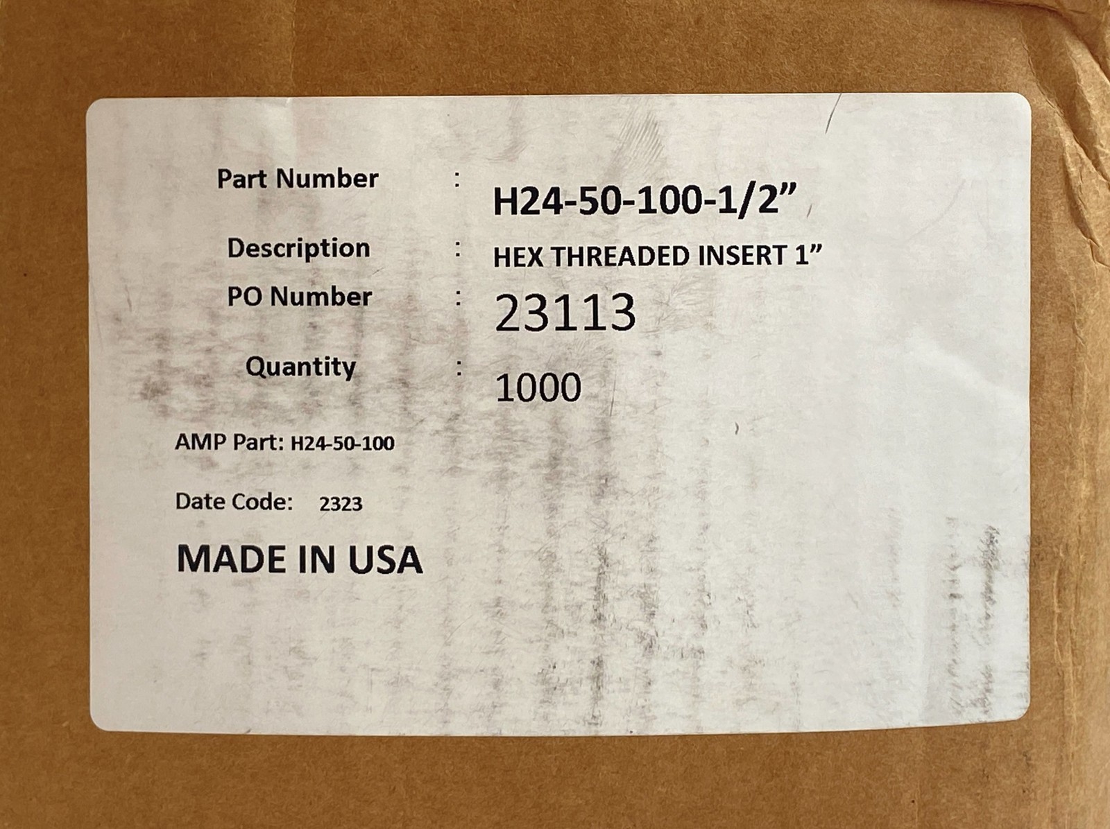 H24-50-100-1/2" Hex Threaded Insert 1" 1000-Pack