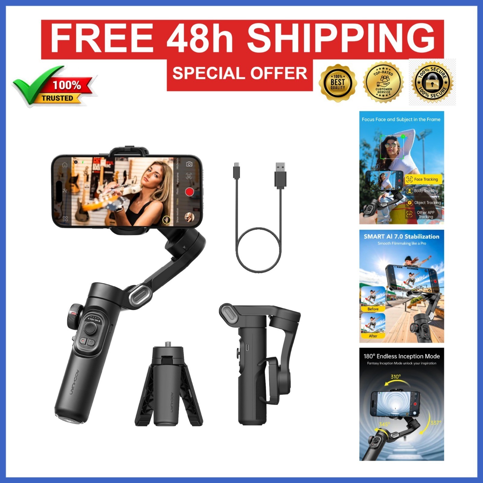 AOCHUAN Smart XE 3-Axis Foldable Gimbal Stabilizer for Smartphone