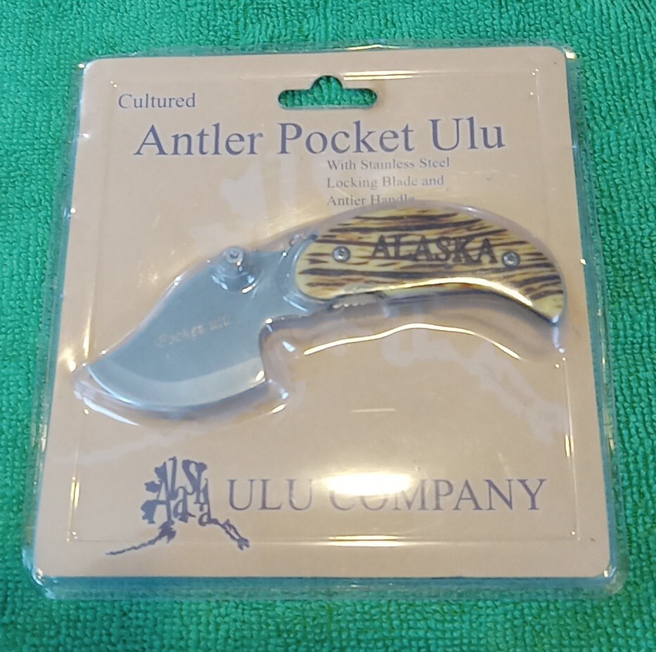THE ORIGINAL ALASKAN  CULTURED ANTLER POCKET ULU W/STAINLESS STEEL LOCKING BLADE