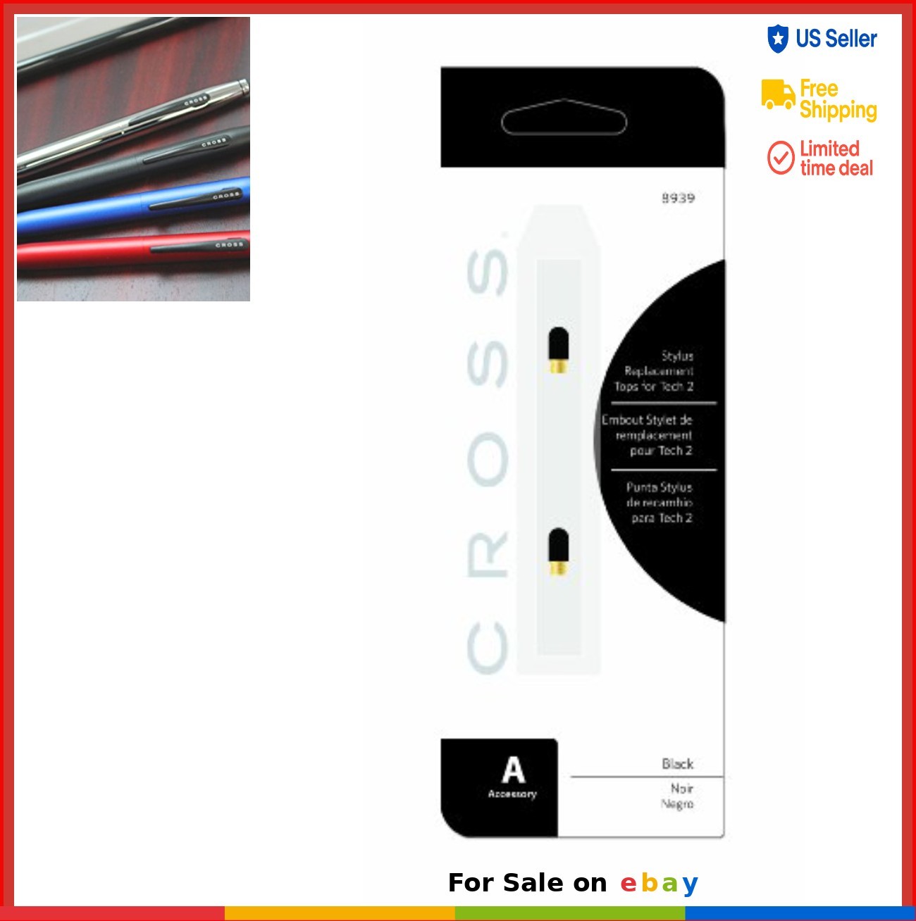 Stylus Pen 2 Pack Black Narrow 6mm Precision Tip Capacitive Touch Screen For