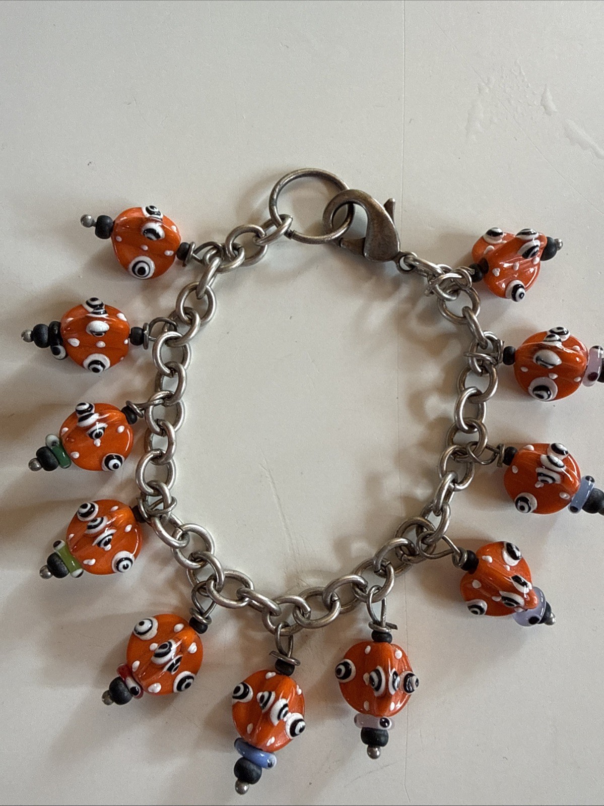 Hand Crafted Artisan Bracelet Made From Orange  Glass Beads