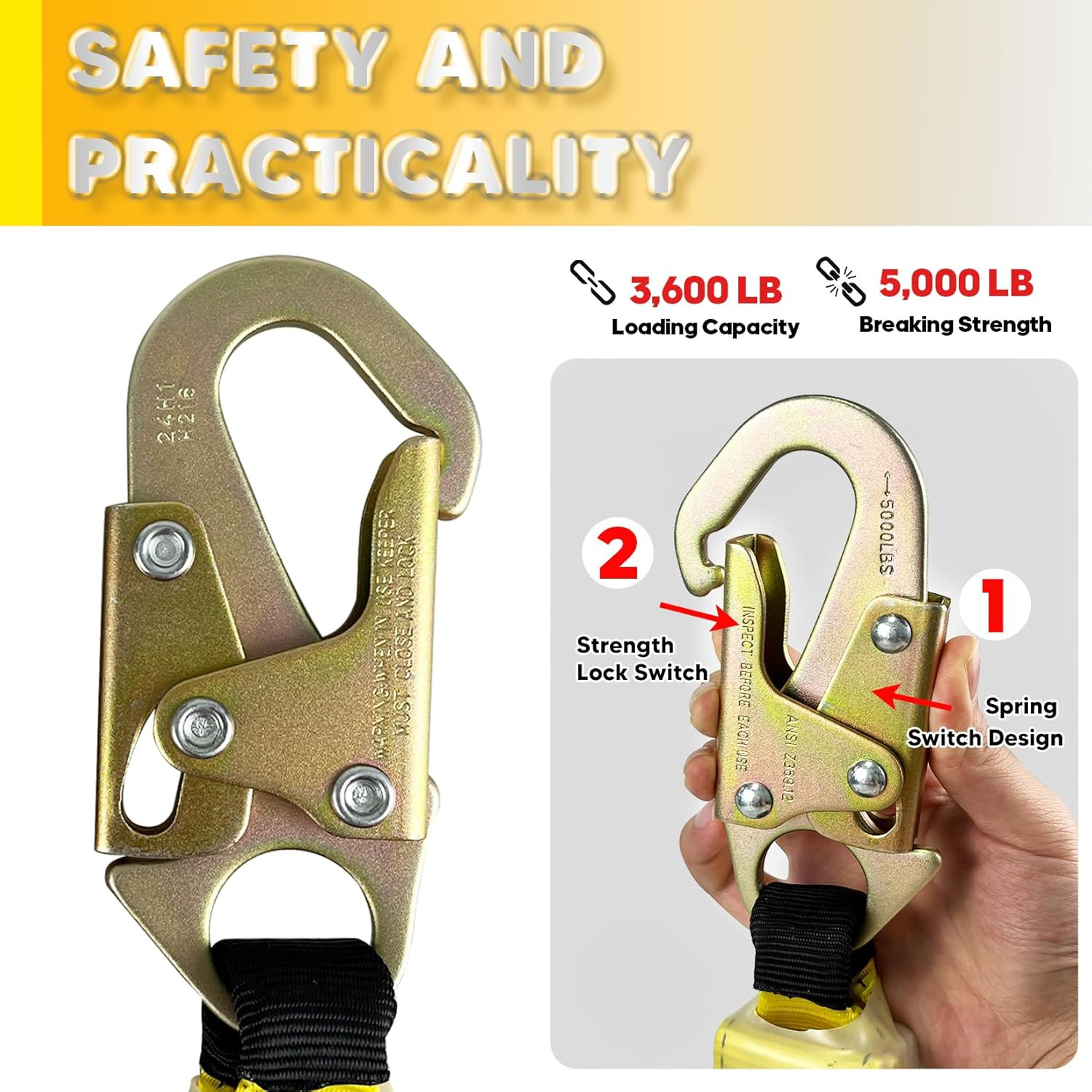 Fall Protection Safety Rope 50FT Heavy Duty Vertical Roofing Ropes