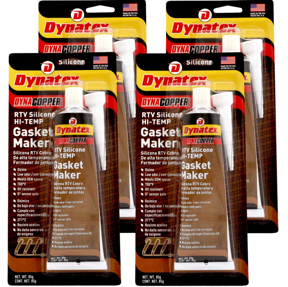 Dynatex DynaCopper RTV Silicone Copper Gasket Maker, 85g Tube (4-Pack)