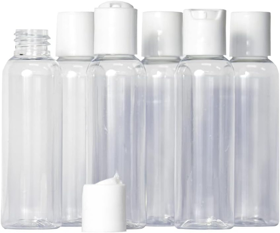 2oz Clear Plastic Empty Squeeze Bottles with White Disc Top Lid - BPA-Free - Set