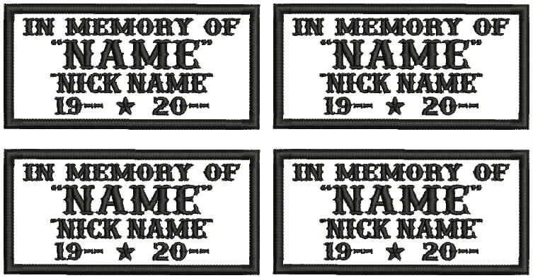 4 PK 4-LINE TEXT CUSTOM EMBROIDERED IN MEMORY OF MC PATCHES MOTORCYCLE CUT RIP