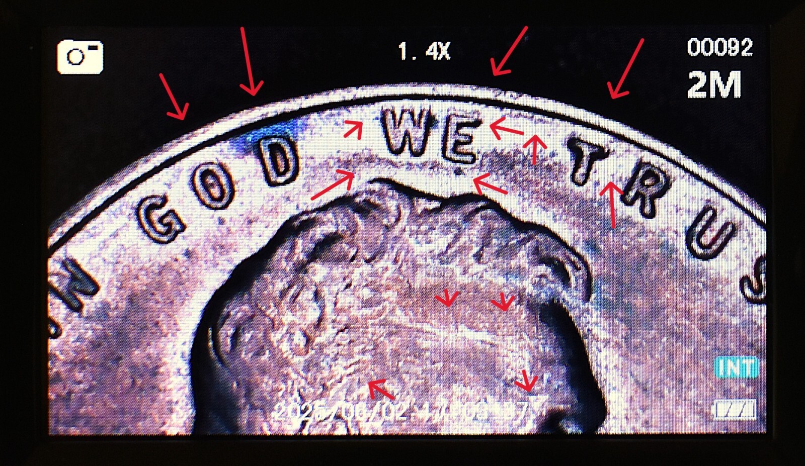 1949 D Penny Error Red Mint State Multi Error Double Die, Cracks Collar Filled D