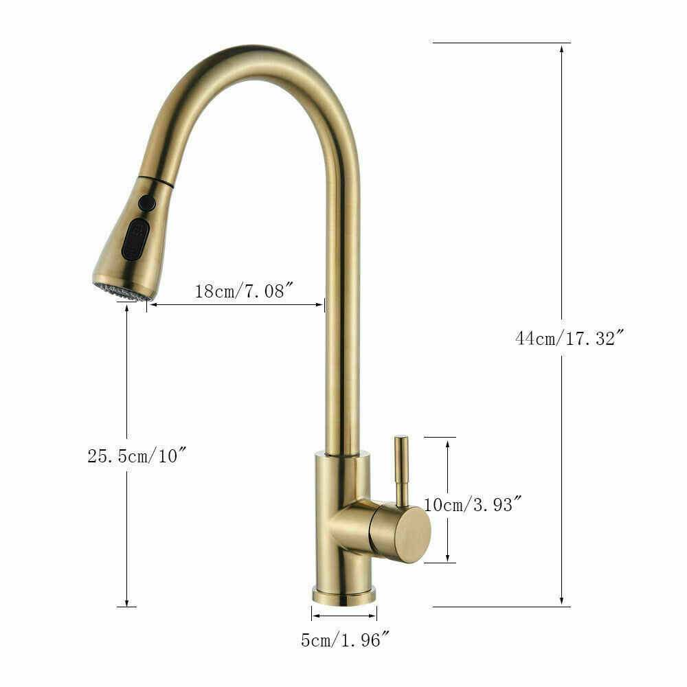 Kitchen Sink Faucet Brushed Gold Pull Down Sprayer Single Handle Mixer w/Cover