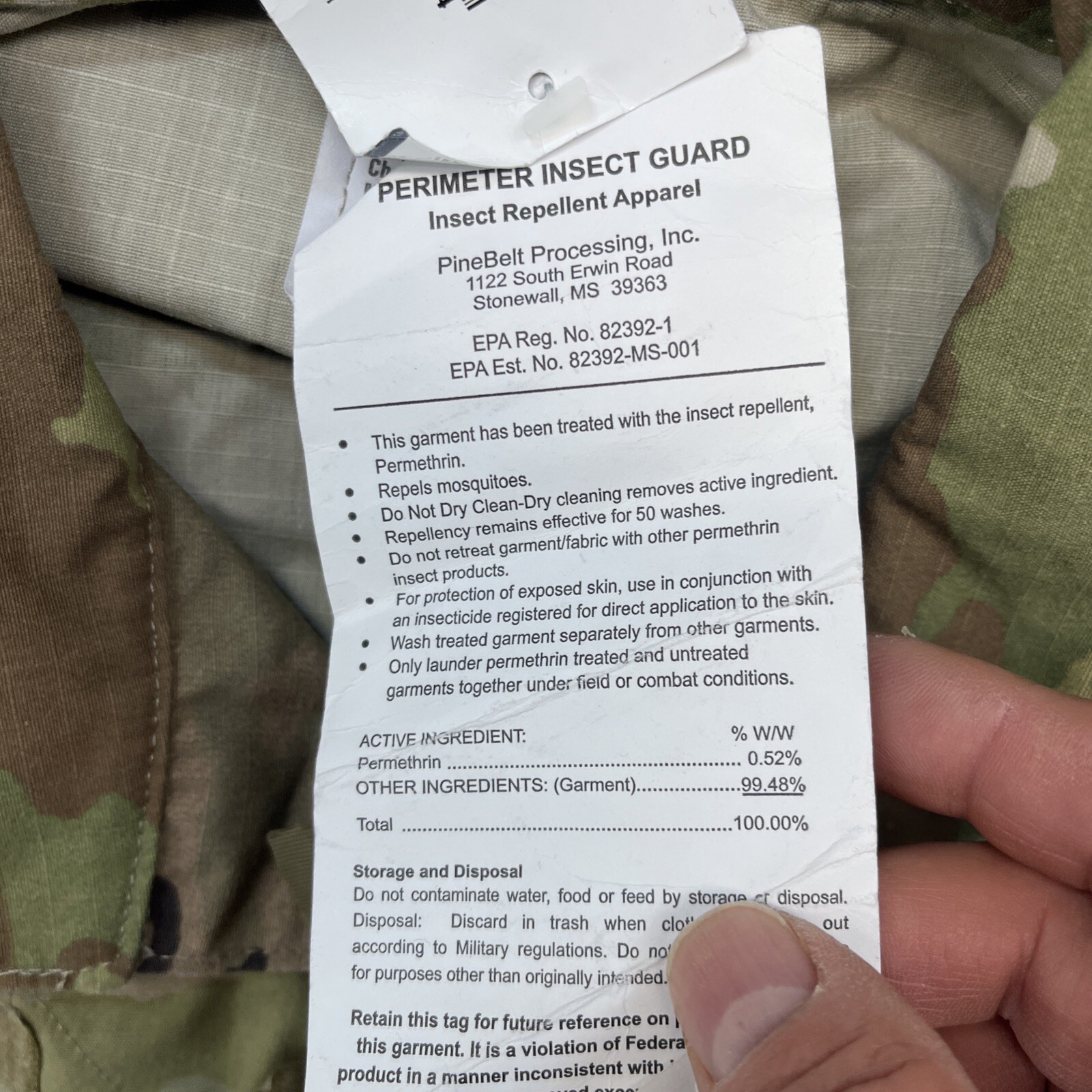 Army Combat Uniform Coat Medium Regular Unisex Insect Shield New