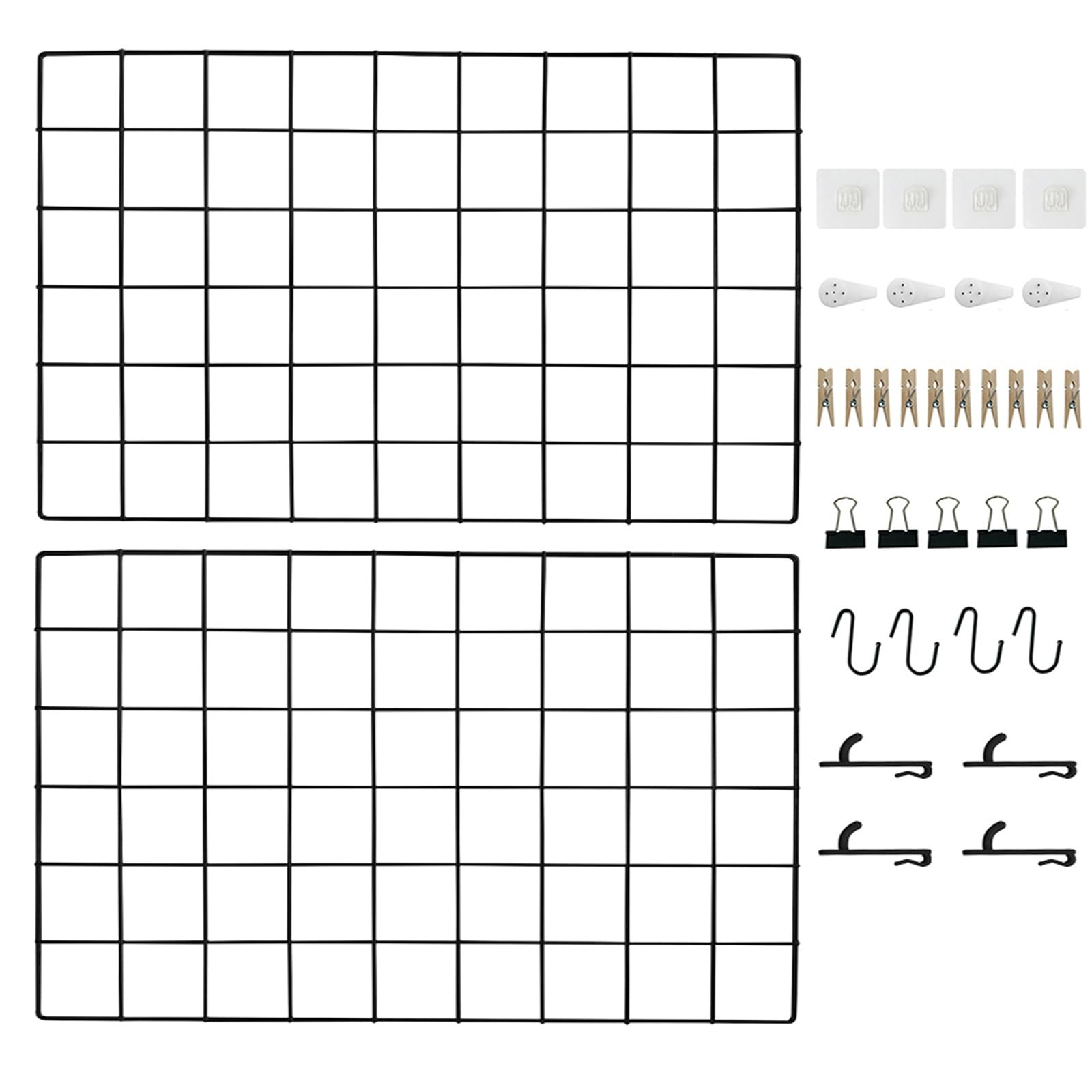 Metal Grid Wall Panel Black 2 Pack Wire Photo Display 17.3x11.8 Inch Organizer