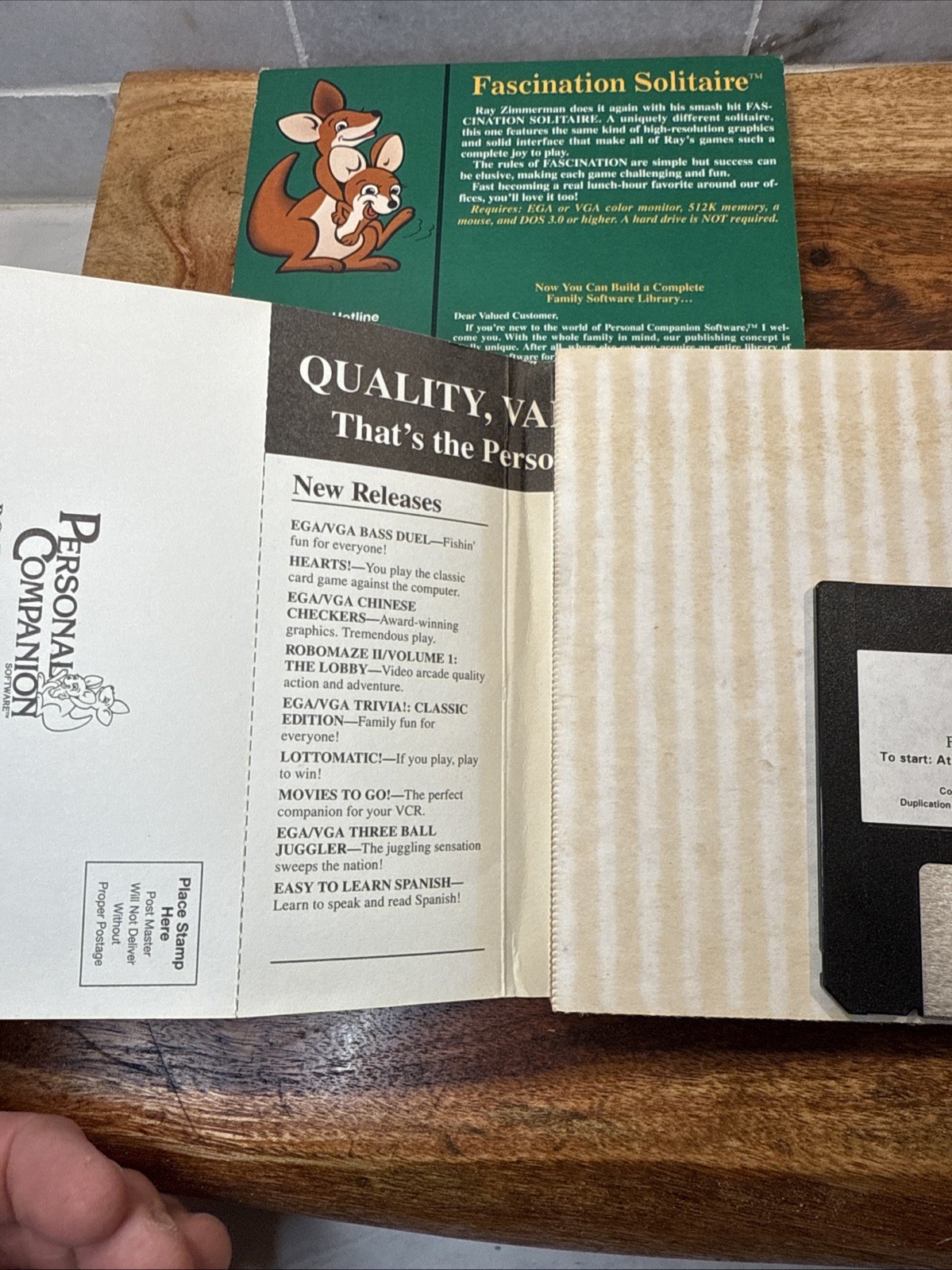 Vintage 1994 Personal Companion 3.5” Floppy Disk Programs Blackjack & Solitaire