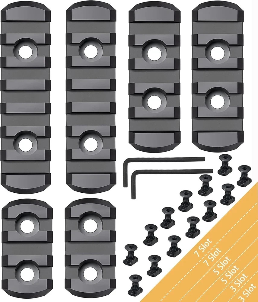 6 Pack Lock Picatinny Rail 3/5/7/9/11/13 Slot Set M-Lok Picatinny Rail