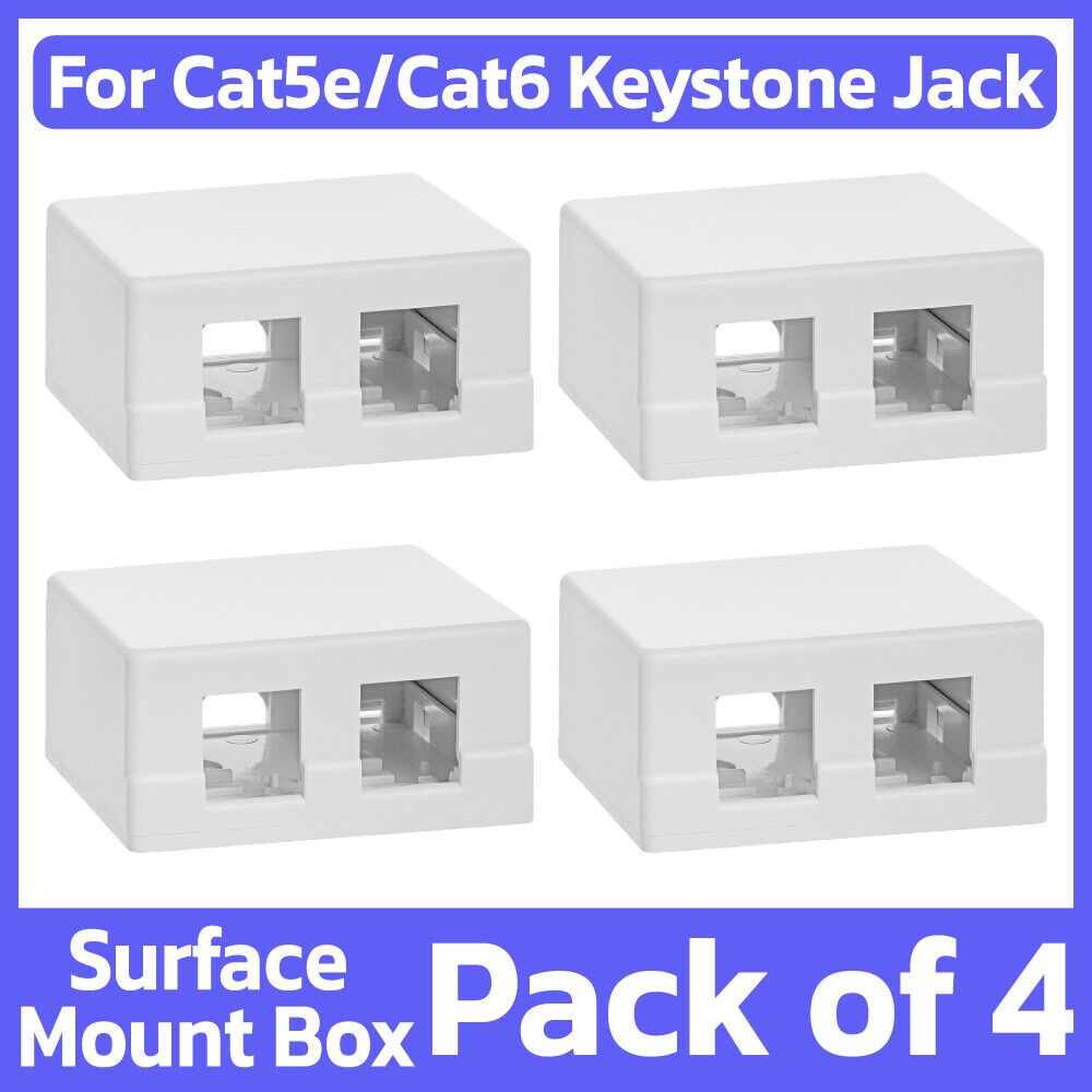 4 Pack Double Hole Surface Mount Keystone Jack Wall Box 2 Port Cat5e Cat6