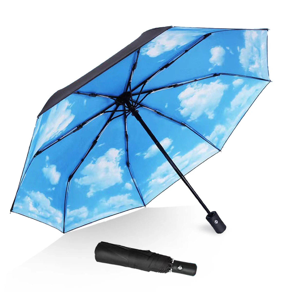 Fully automatic three-fold umbrella double large size female student sunny and r