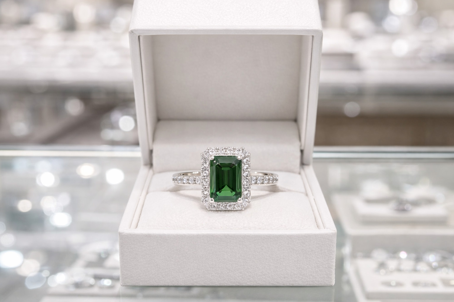 3.80 Ct Emerald Cut Natural Emerald Diamond Wedding Ring 14K White Gold Size 8