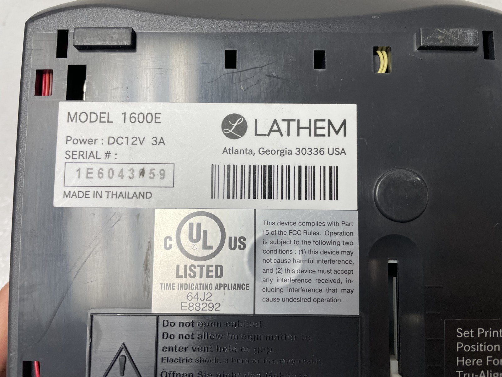 LATHEM Atomic Time True-Align Clock 1600E No Key & Times Cards